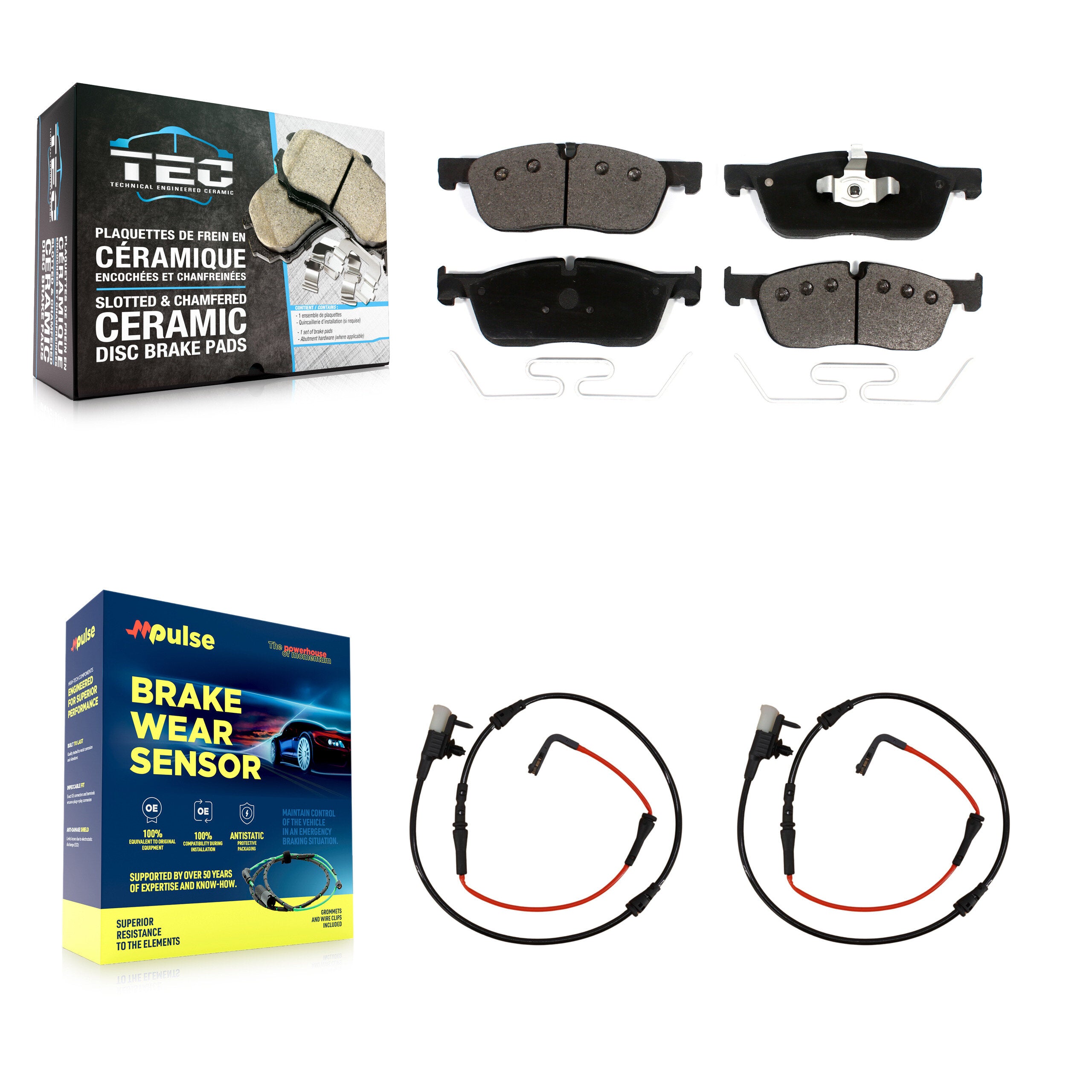 Front Ceramic Disc Brake Pads And Wear Sensors Kit For Jaguar XE KTW-100971