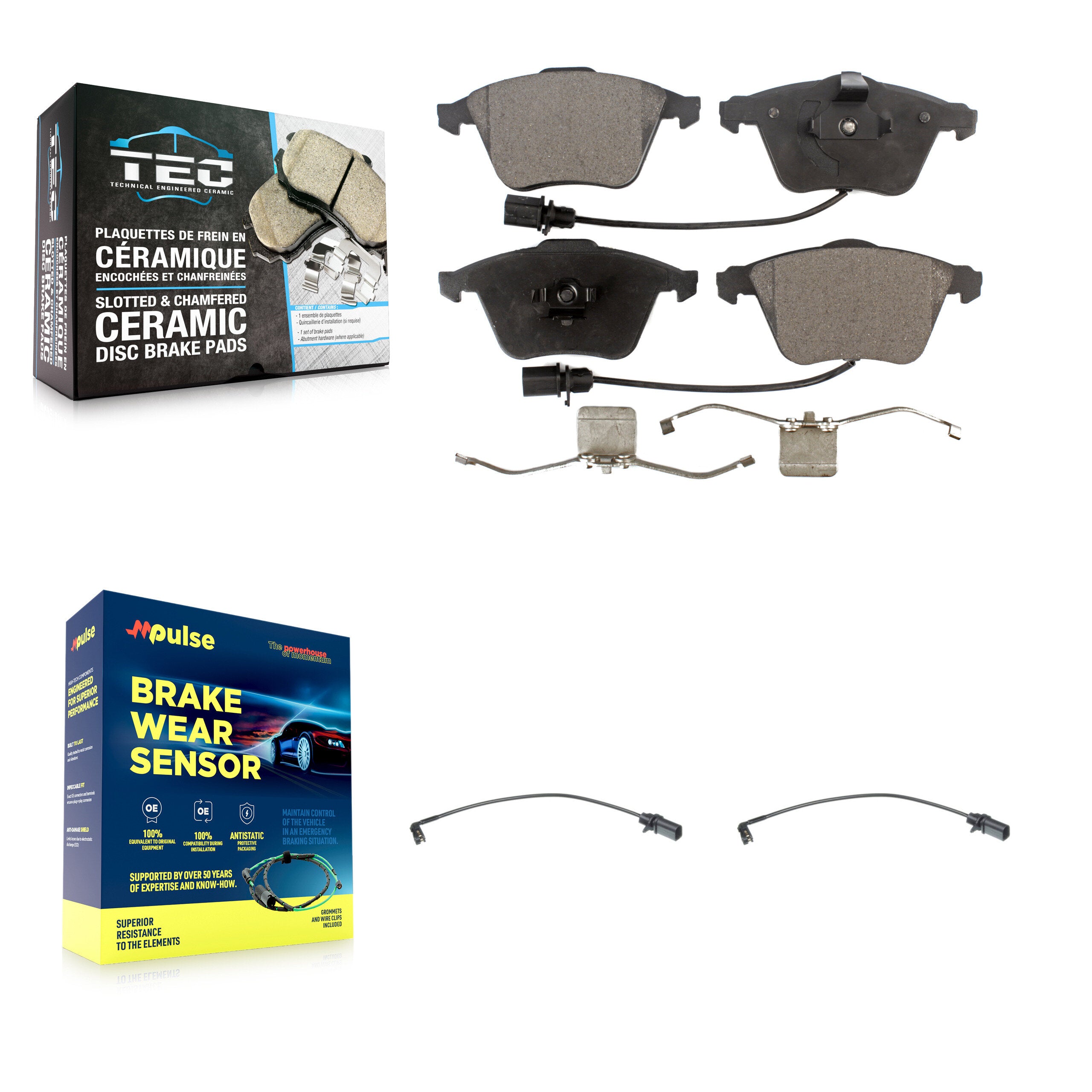 Front Ceramic Disc Brake Pad & Extra Wear Sensor Kit For 2008 Audi A4 Quattro S4