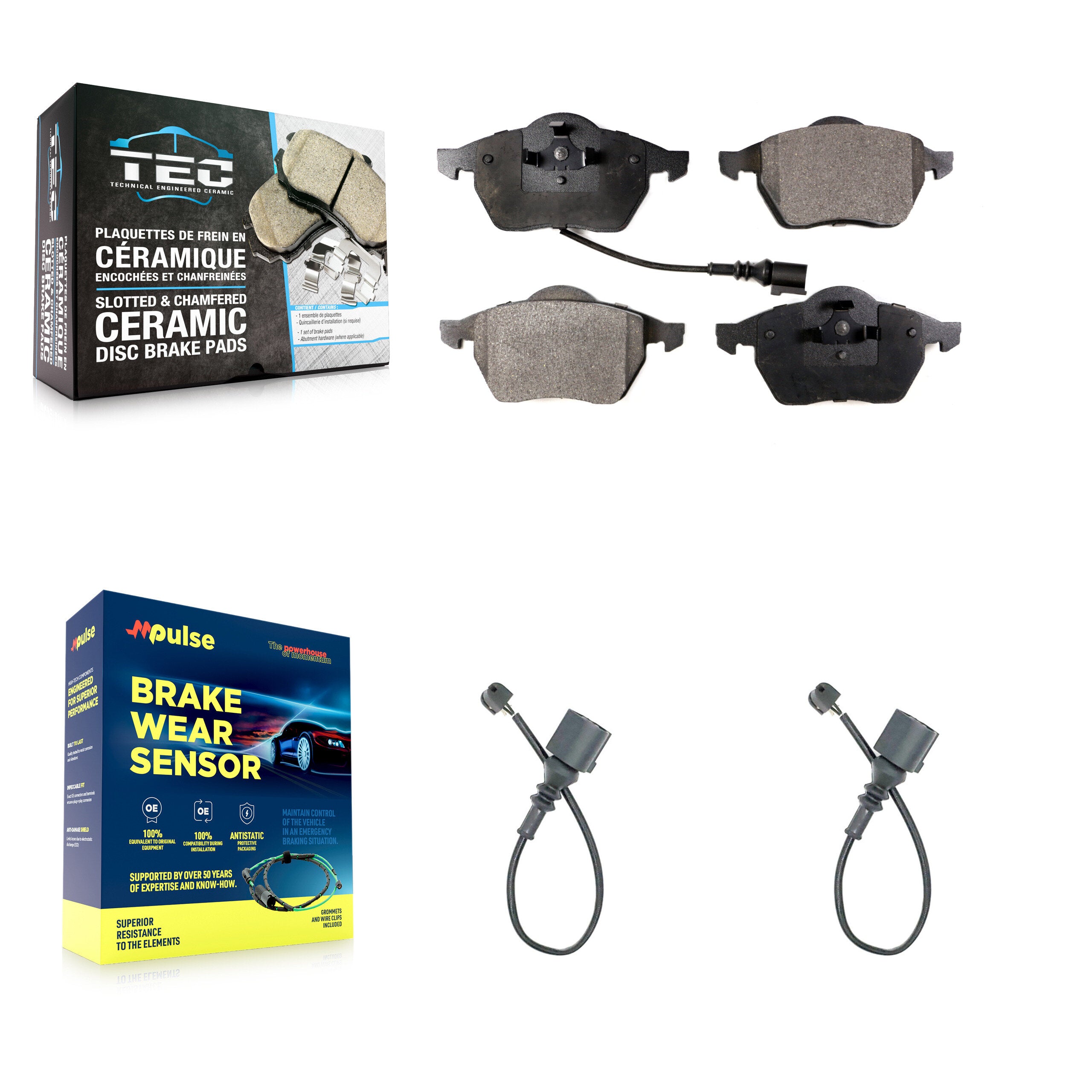 Front Ceramic Brake Pad Extra Wear Sensor Kit For 2004-2006 Audi TT Quattro 1.8L