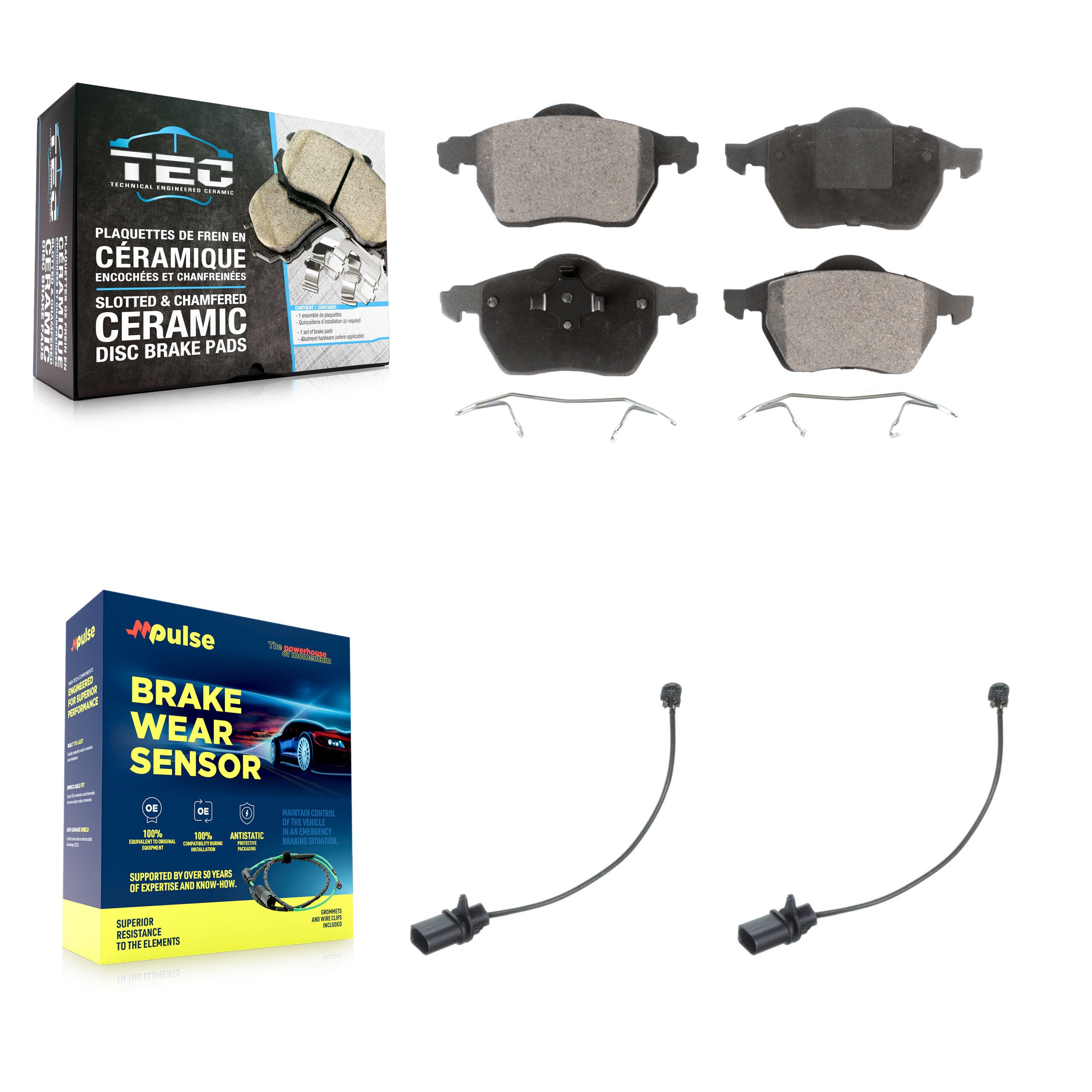 Front Ceramic Disc Brake Pads And Wear Sensors Kit For Volkswagen Passat
