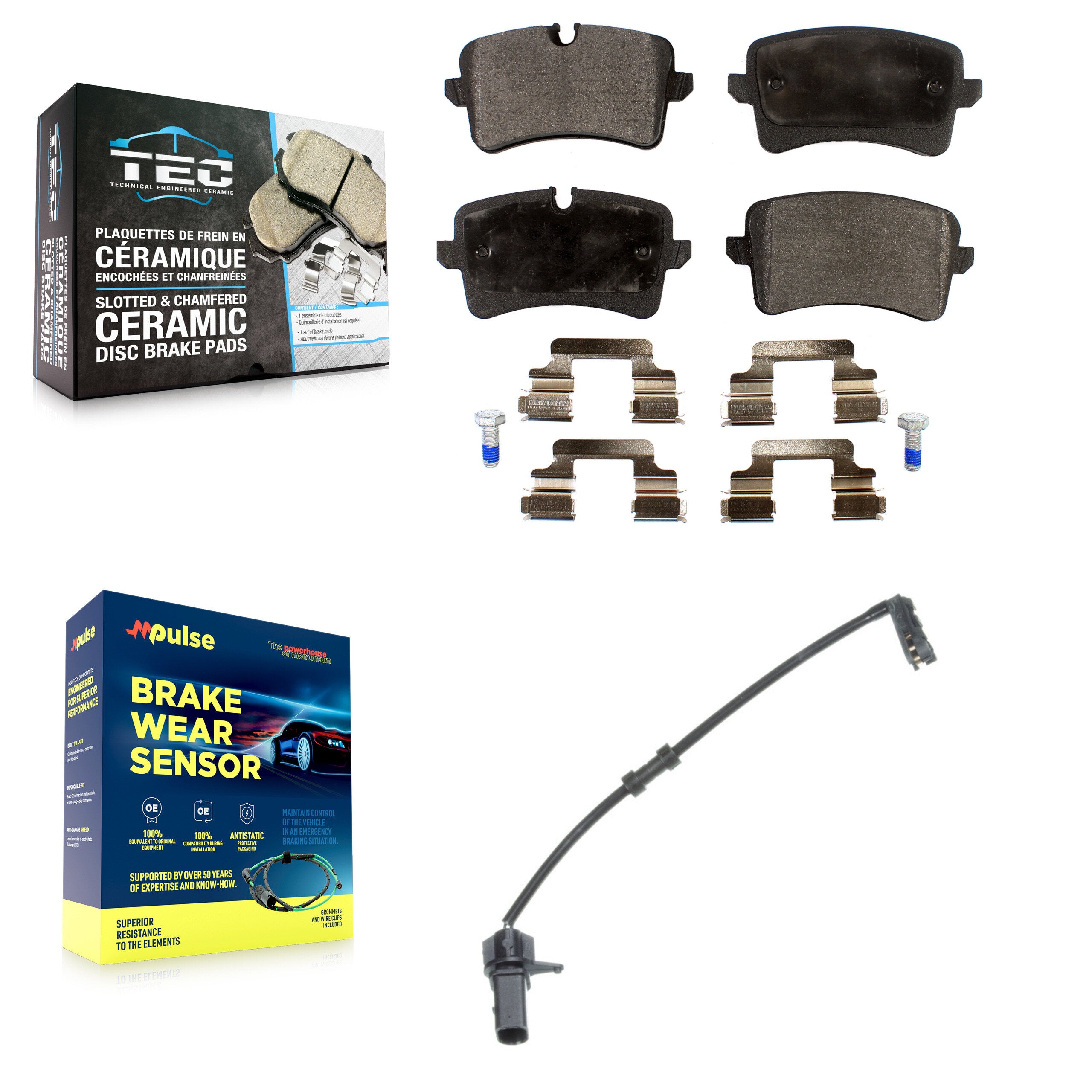 Rear Ceramic Disc Brake Pad Wear Sensor Kit For Audi A8 Quattro with 356mm Rotor