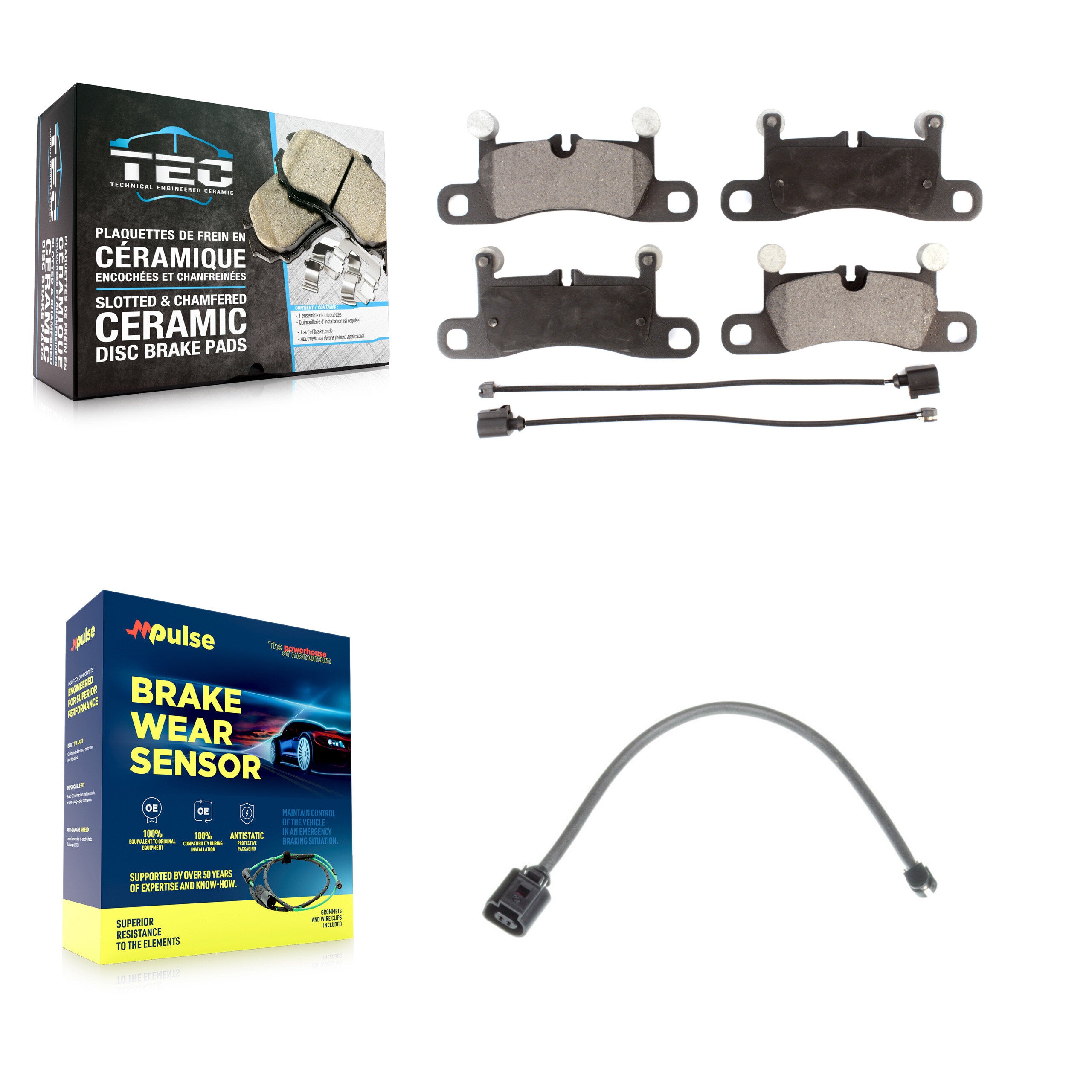 Rear Ceramic Brake Pads & Extra Wear Sensor Kit For Porsche Cayenne with Harness