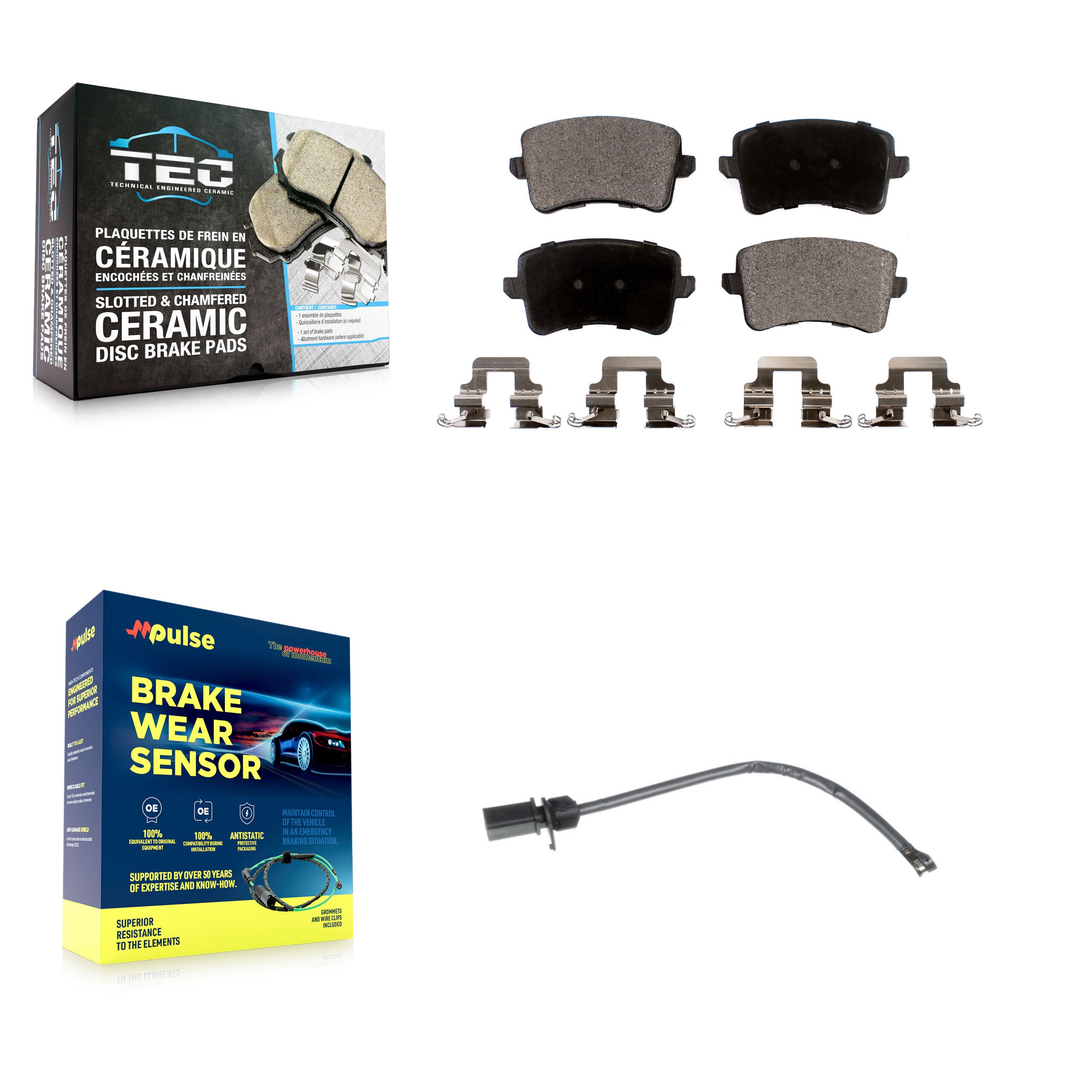 Rear Ceramic Disc Brake Pads And Wear Sensors Kit For 2015 Audi Q5 KTW-101126