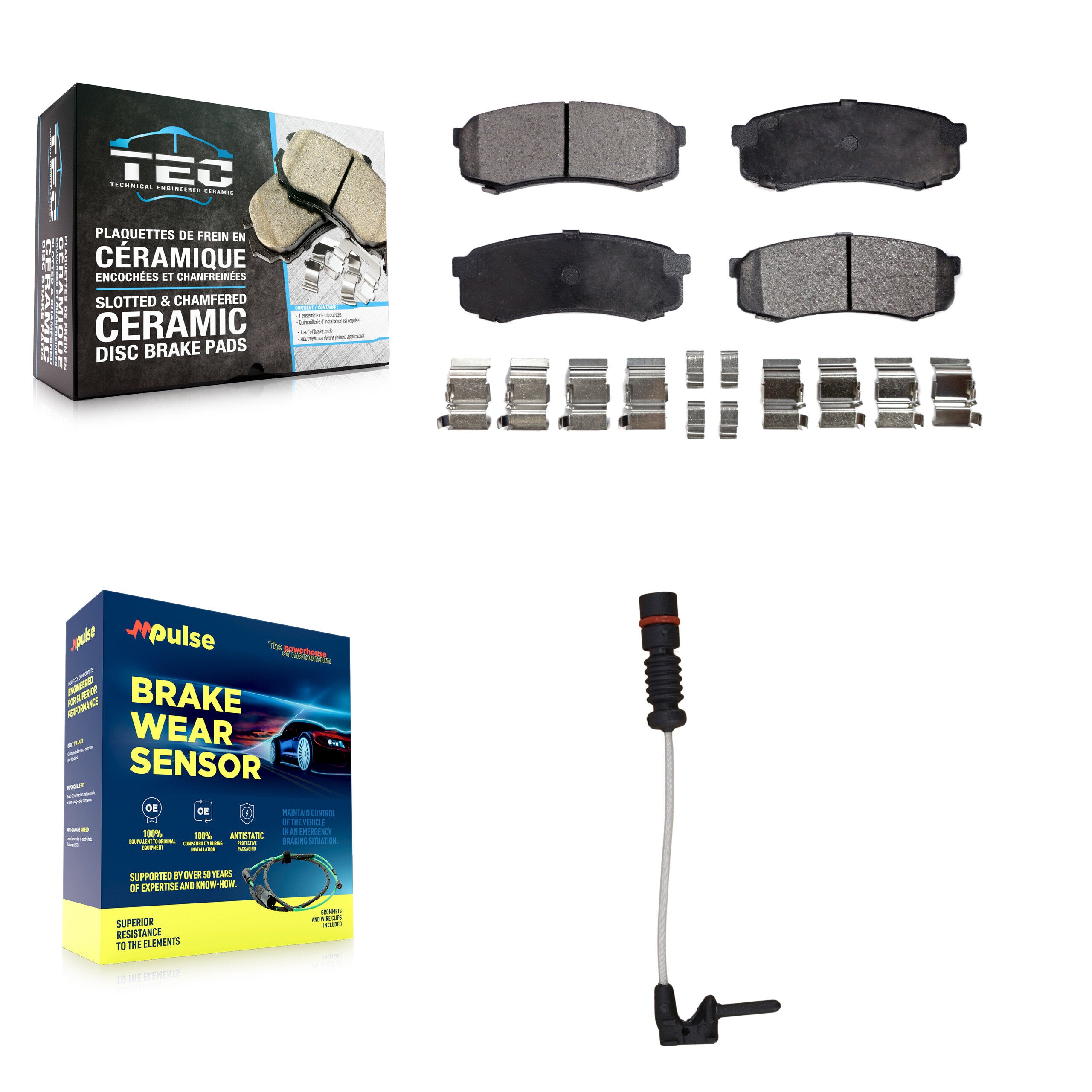 Rear Ceramic Disc Brake Pads Wear Sensor Kit For 2000 Mercedes-Benz C43 AMG 4.3L