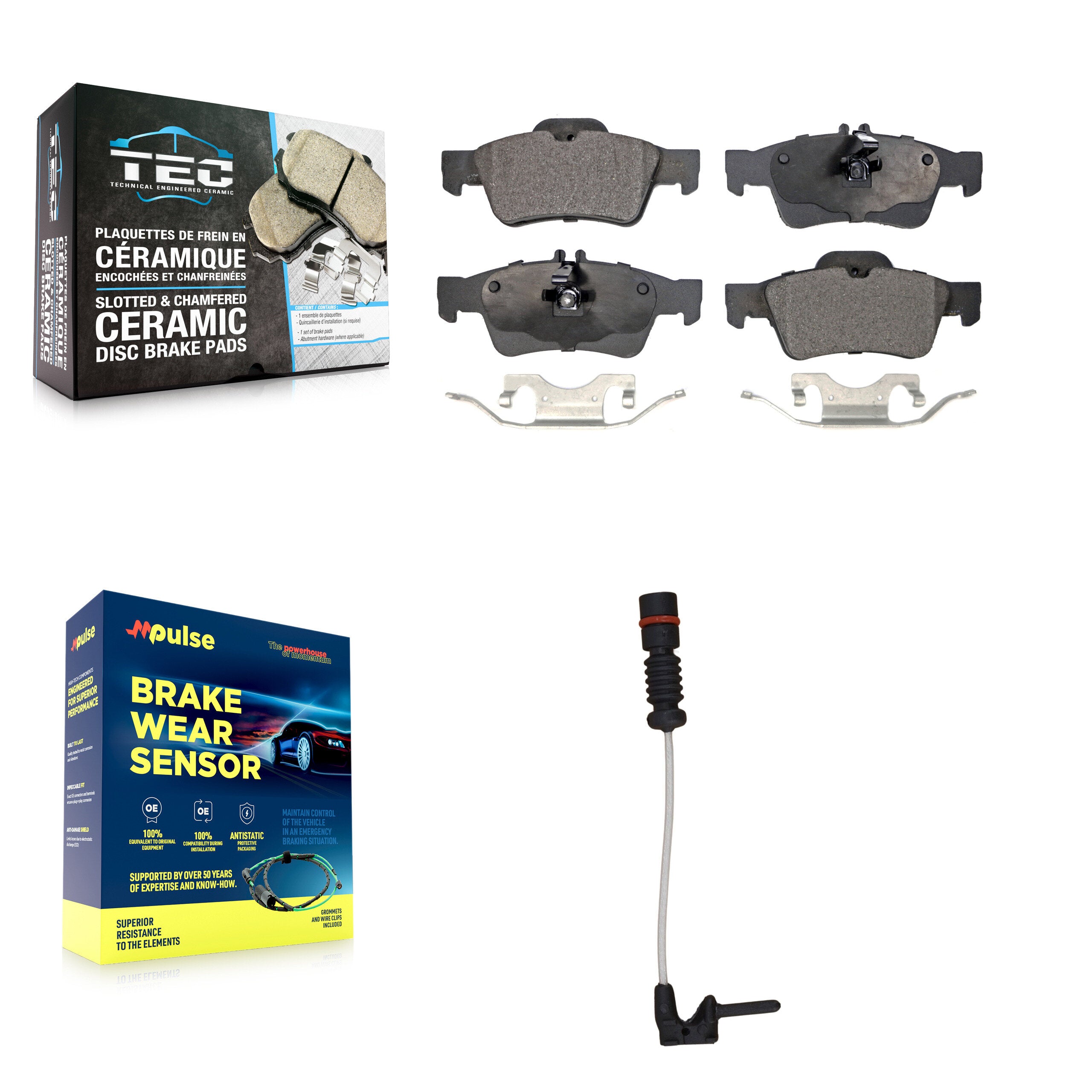 Rear Ceramic Brake Pad Wear Sensor Kit For 03 Mercedes-Benz E320 Sedan with 3.2L