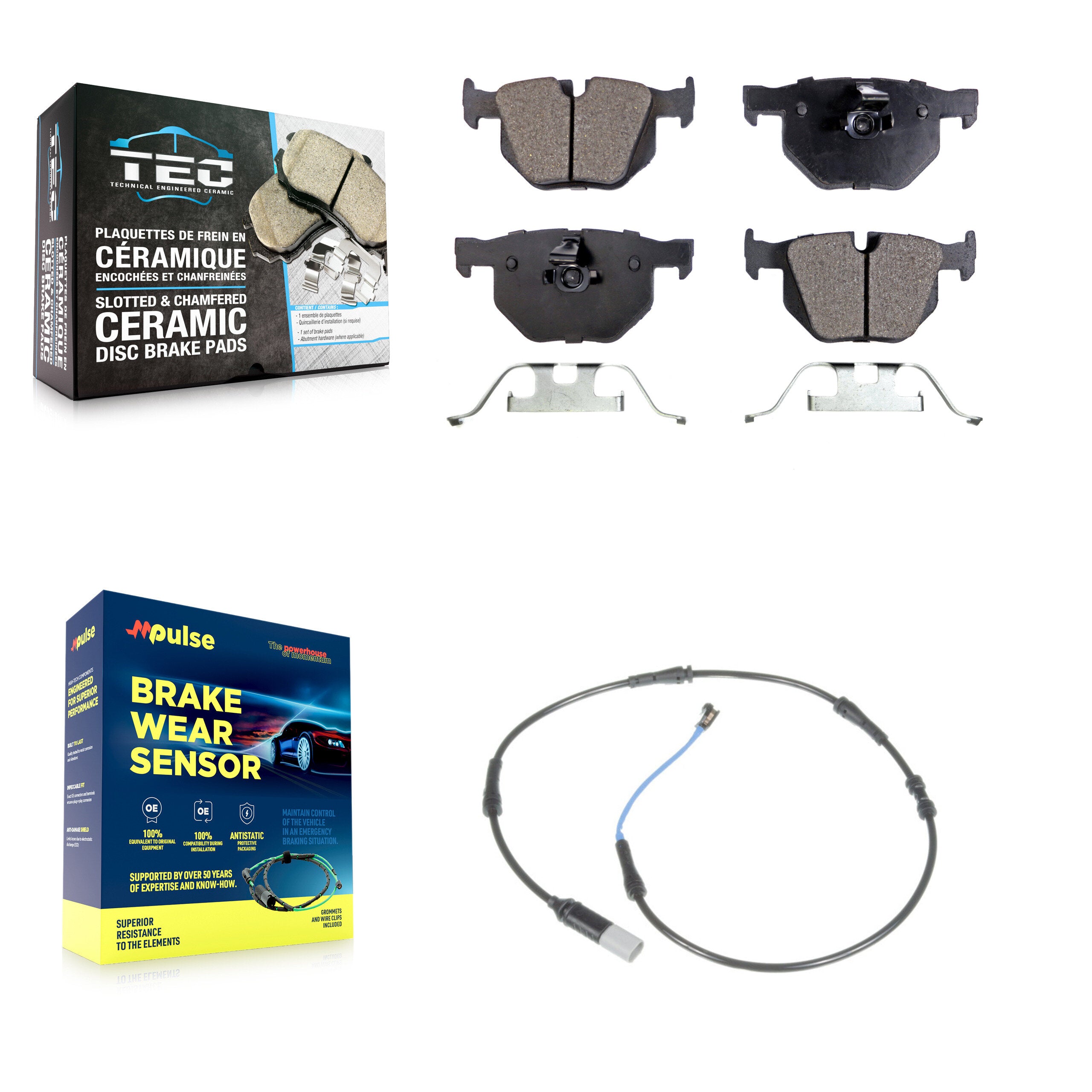Rear Ceramic Disc Brake Pads And Wear Sensors Kit For 2010 BMW 528i 3.0L