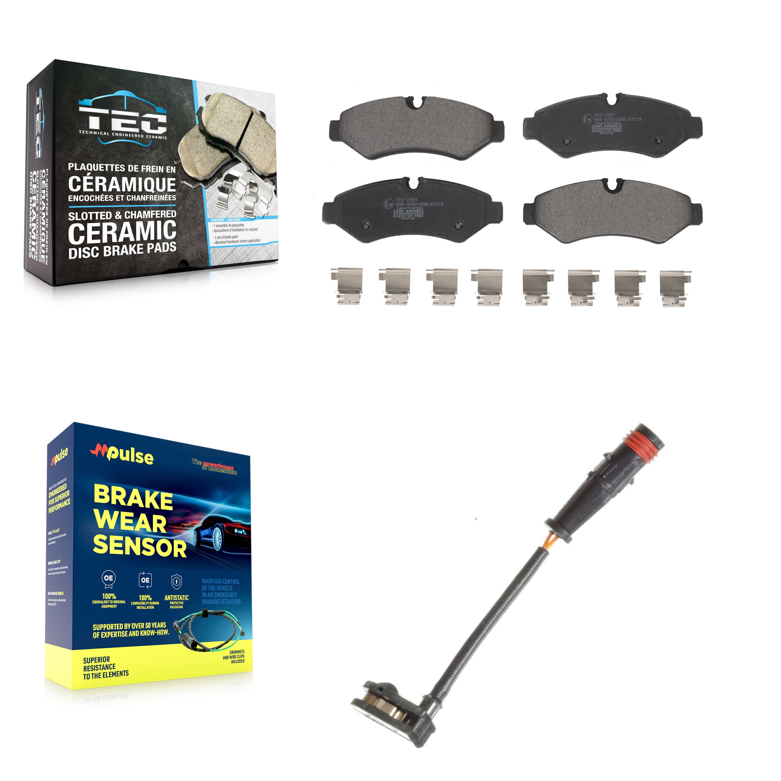 Rear Ceramic Disc Brake Pad Wear Sensor Kit For Mercedes-Benz Sprinter 2500 1500