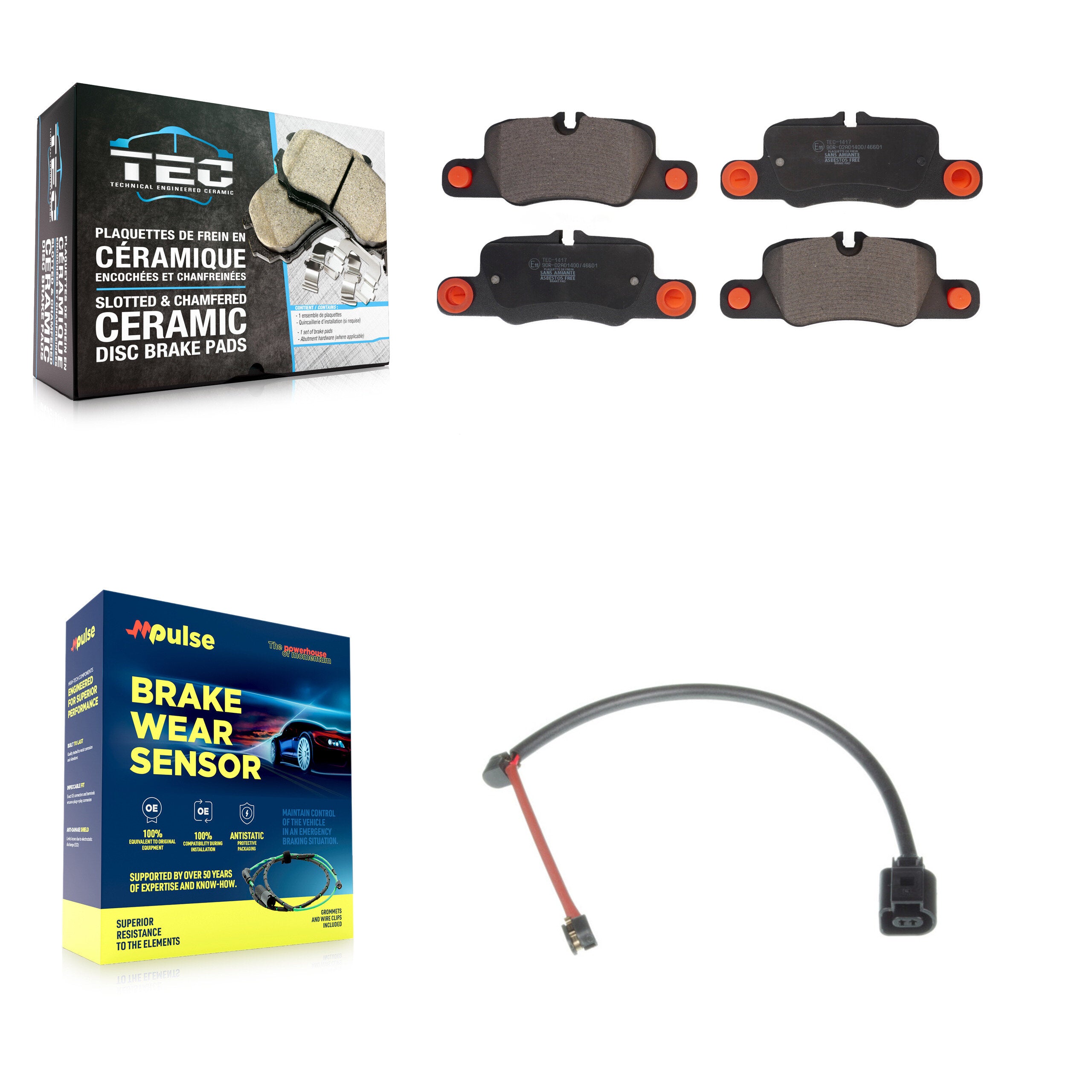 Rear Ceramic Brake Pads Wear Sensor Kit For Porsche 911 3.0L With Cast Iron Disc