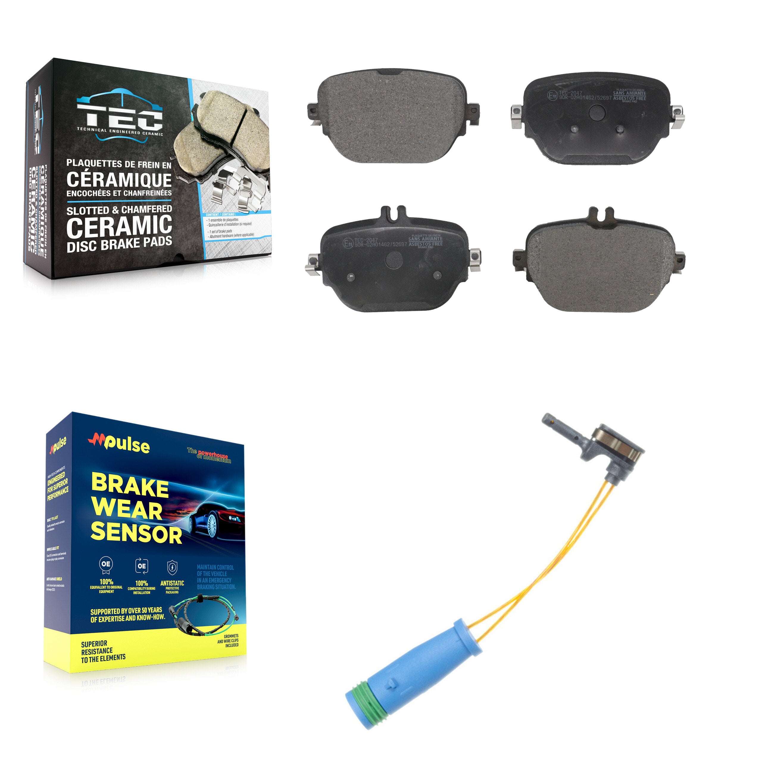 Rear Ceramic Brake Pad Wear Sensor Kit For Mercedes-Benz E450 E400 E53 AMG E63 S
