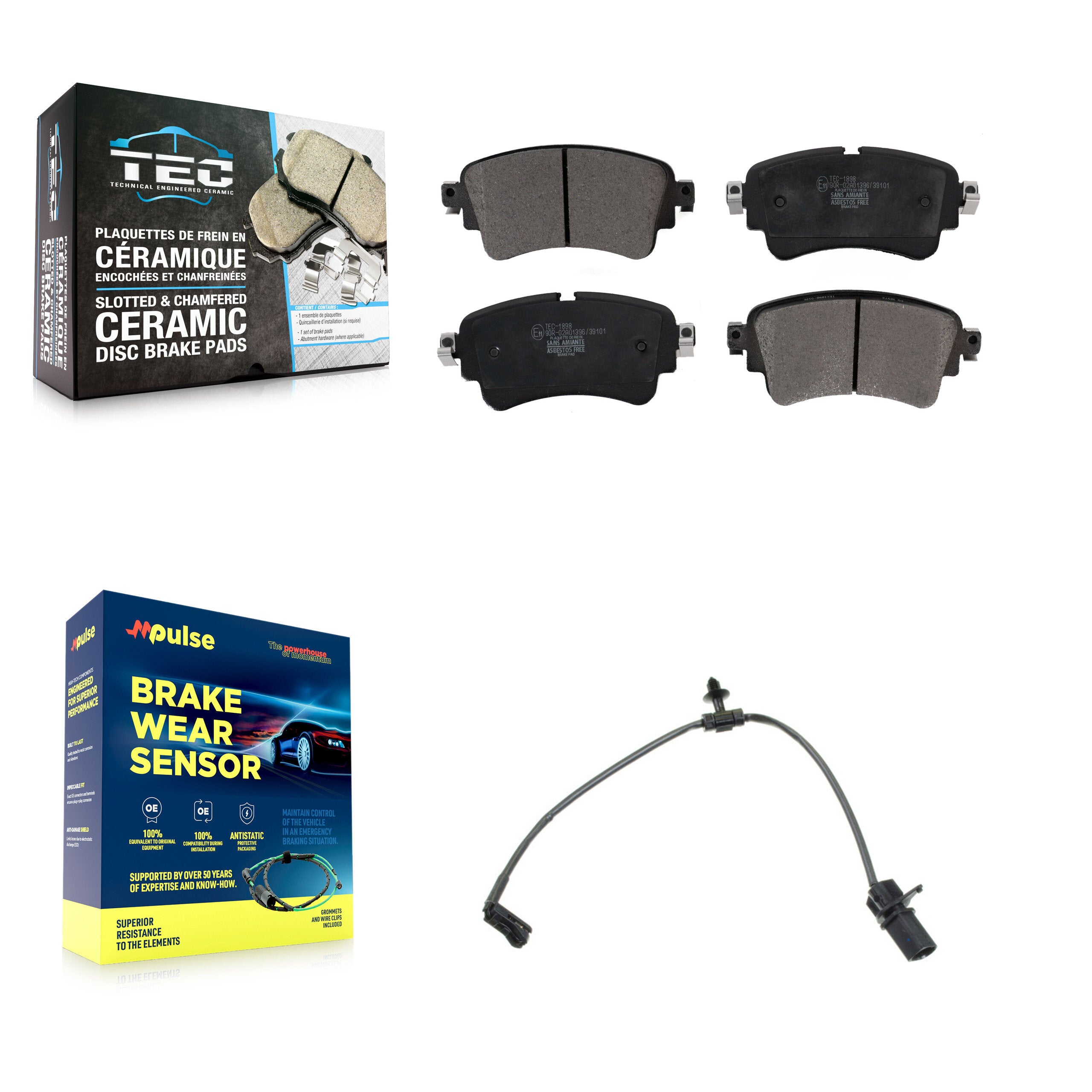 Rear Ceramic Brake Pad Wear Sensor Kit For Audi A4 Quattro Q7 A5 Sportback S5 S4
