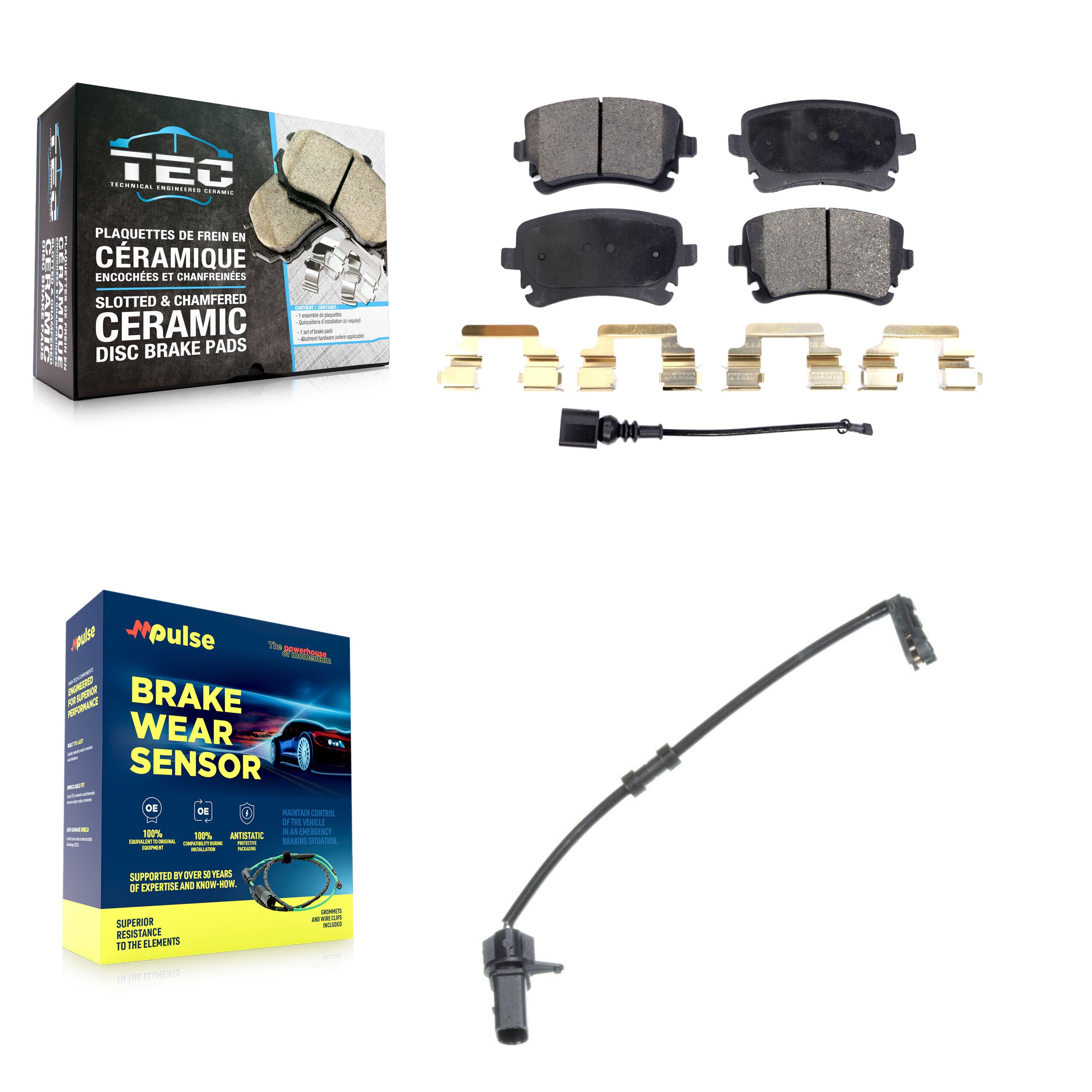 Rear Ceramic Brake Pads Extra Wear Sensor Kit For 2010 Audi A8 Quattro 6.0L/4.2L