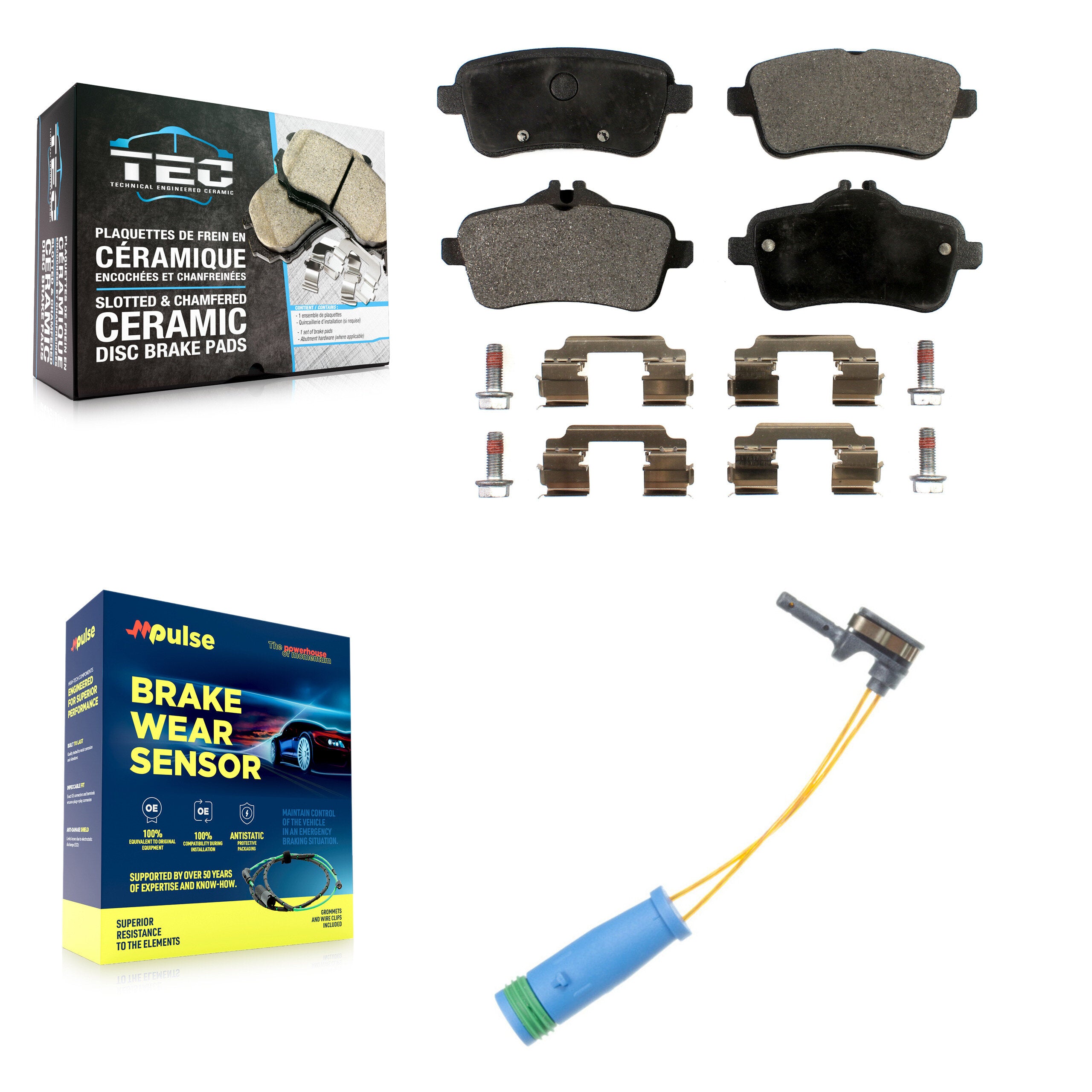 Rear Ceramic Brake Pads & Wear Sensor Kit For 14-19 Mercedes-Benz CLA45 AMG 2.0L