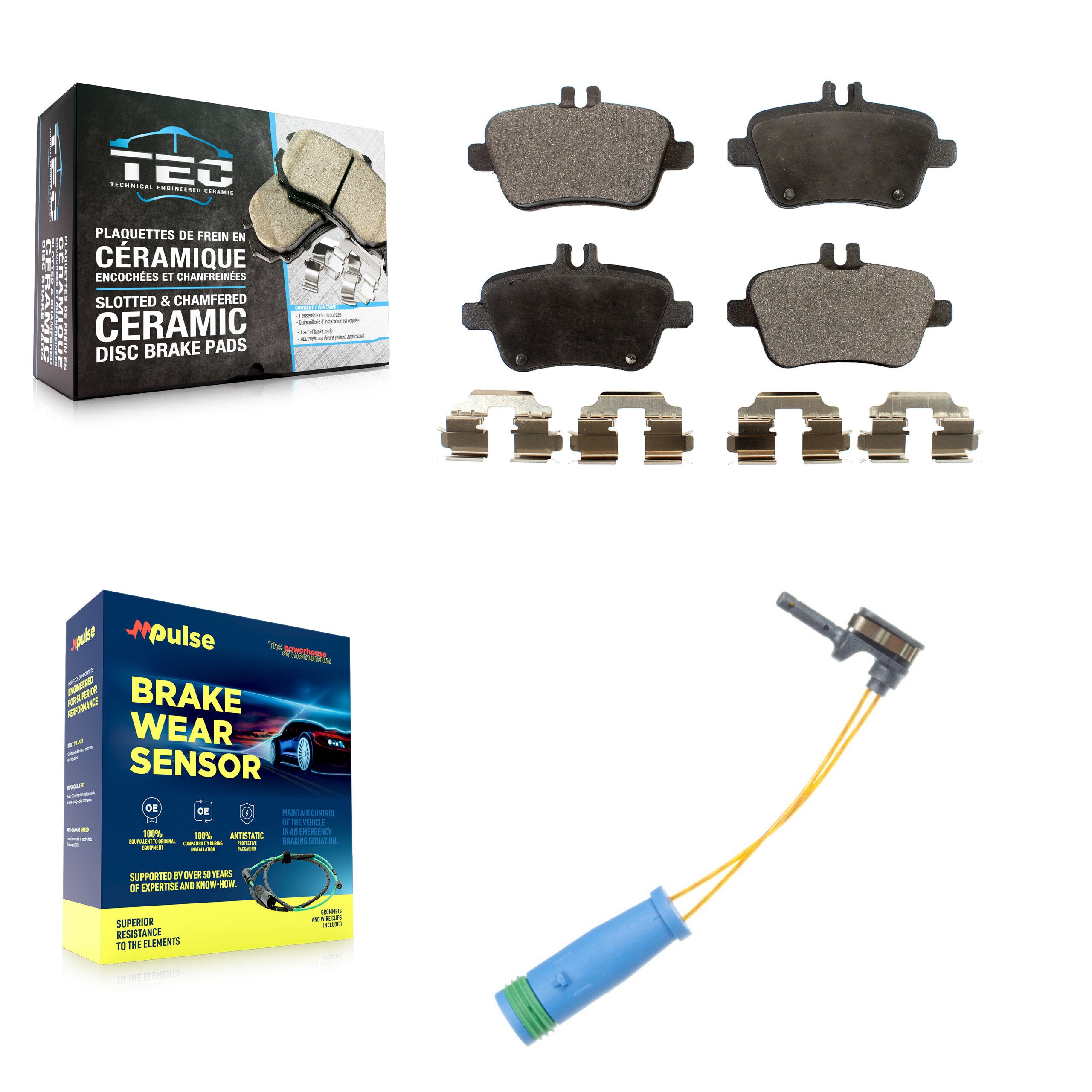 Rear Ceramic Disc Brake Pad Wear Sensor Kit For Mercedes-Benz CLA250 GLA250 2.0L