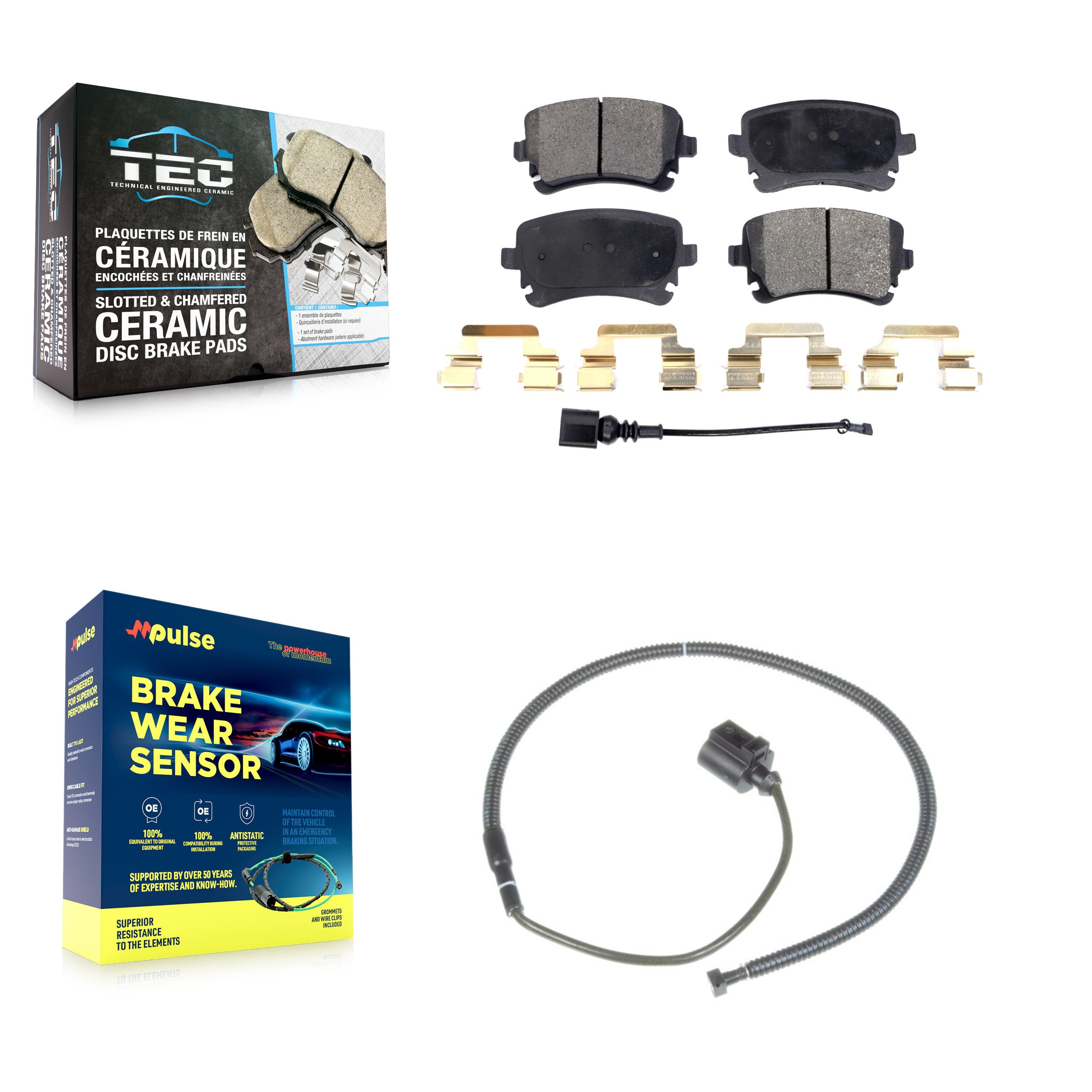 Rear Ceramic Disc Brake Pad Extra Wear Sensor Kit For Volkswagen Phaeton Audi S6