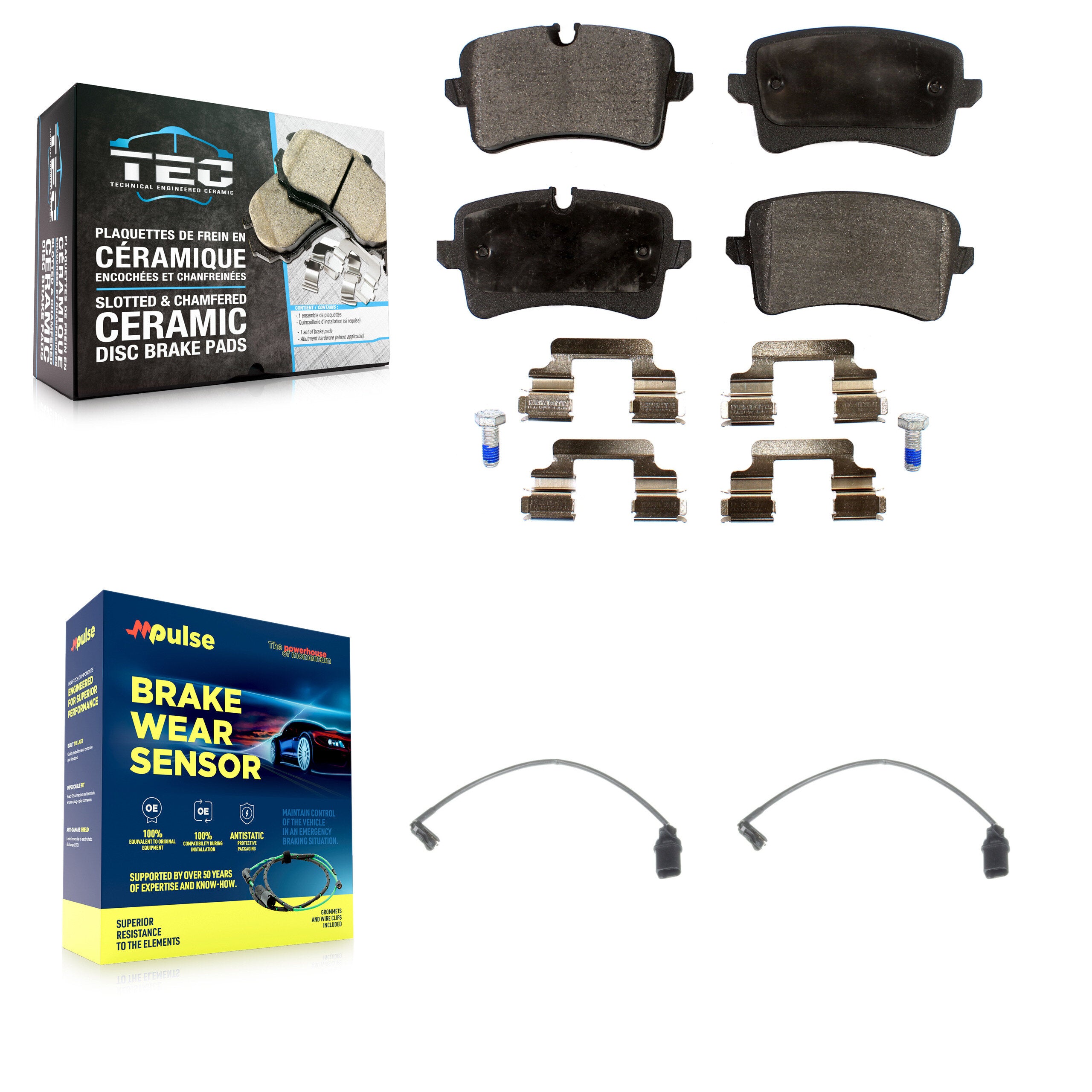Rear Ceramic Brake Pads Wear Sensor Kit For Audi Porsche Macan A6 Quattro A7 RS5