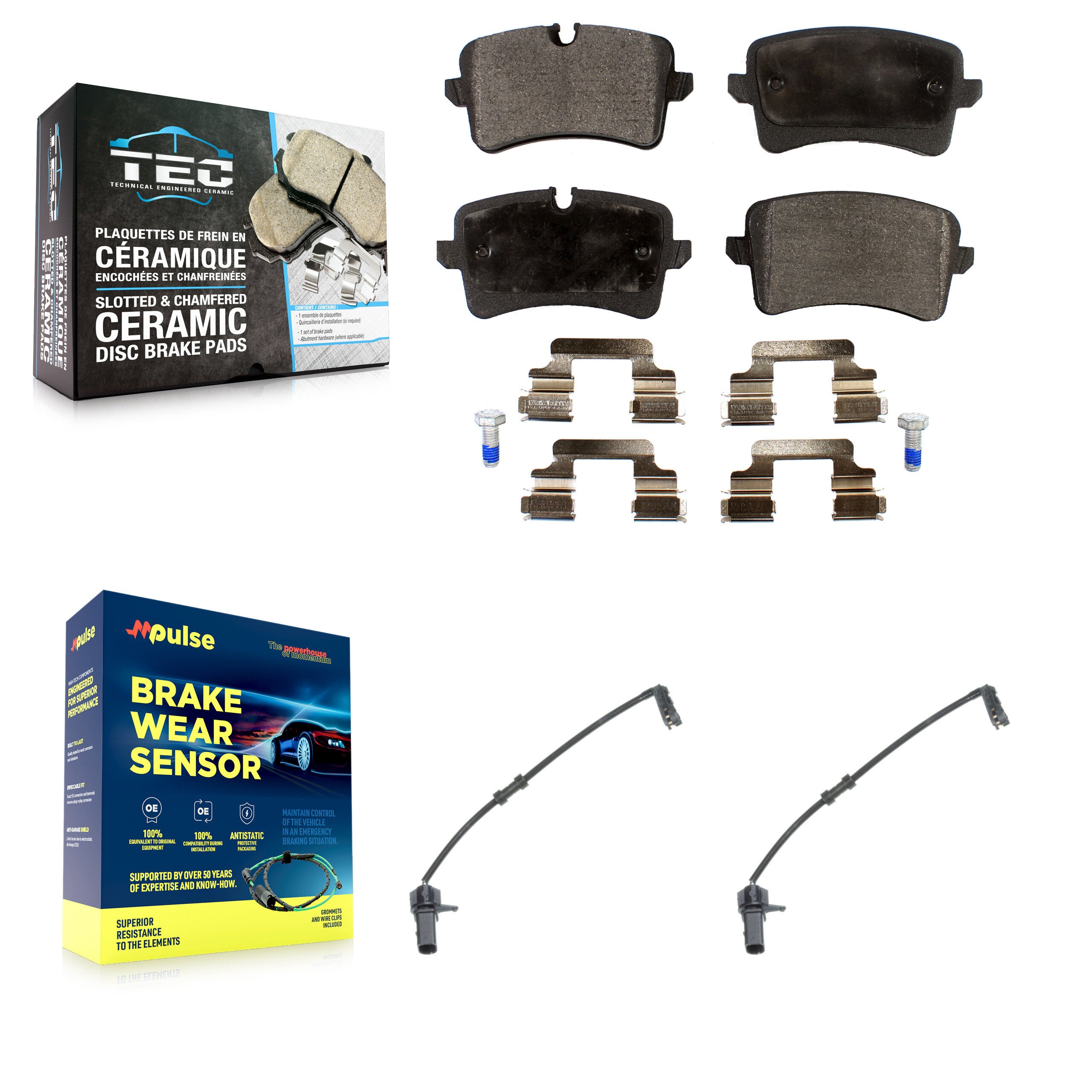Rear Ceramic Disc Brake Pad Wear Sensor Kit For Audi A8 Quattro with 356mm Rotor