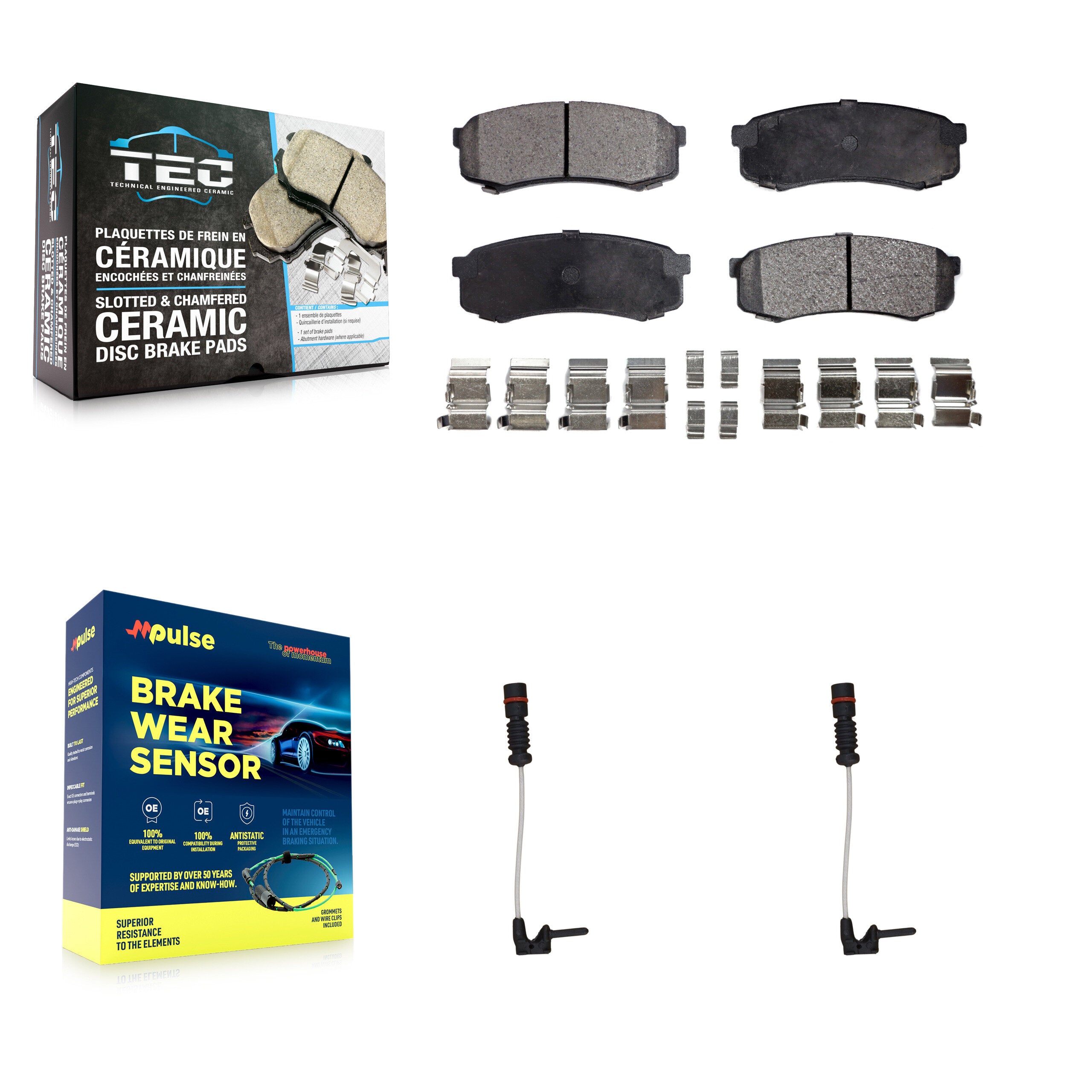 Rear Ceramic Disc Brake Pads Wear Sensor Kit For 2000 Mercedes-Benz C43 AMG 4.3L