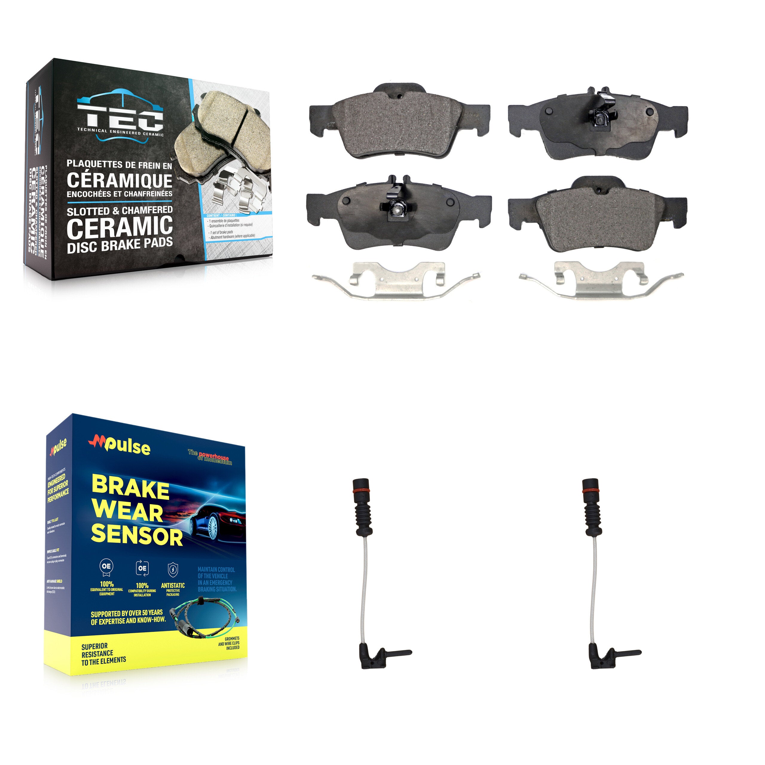 Rear Ceramic Brake Pad Wear Sensor Kit For 03 Mercedes-Benz E320 Sedan with 3.2L