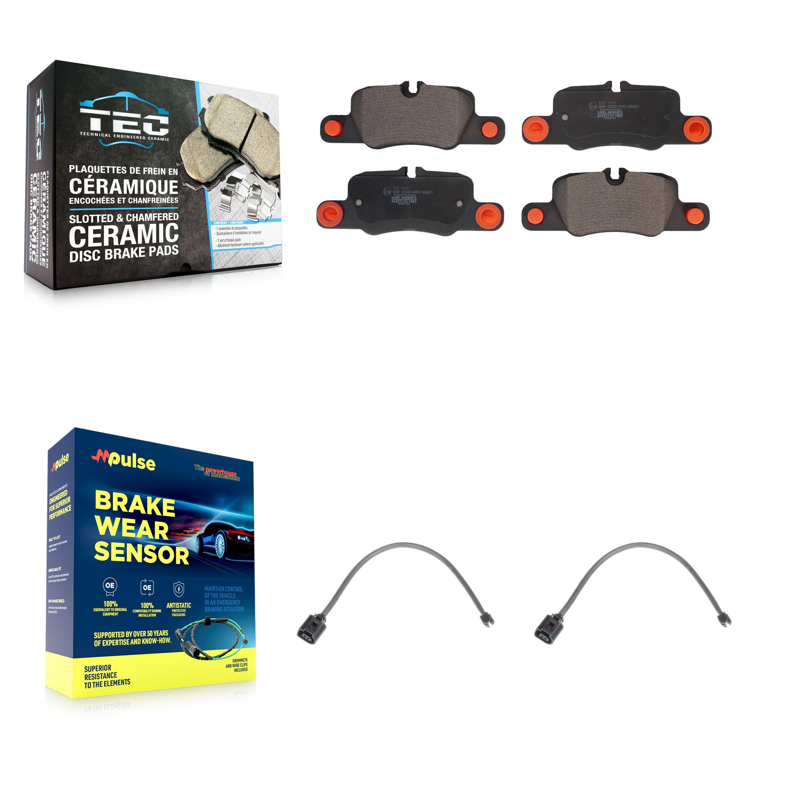 Rear Ceramic Brake Pad & Wear Sensor Kit For 12-16 Porsche Panamera with Harness