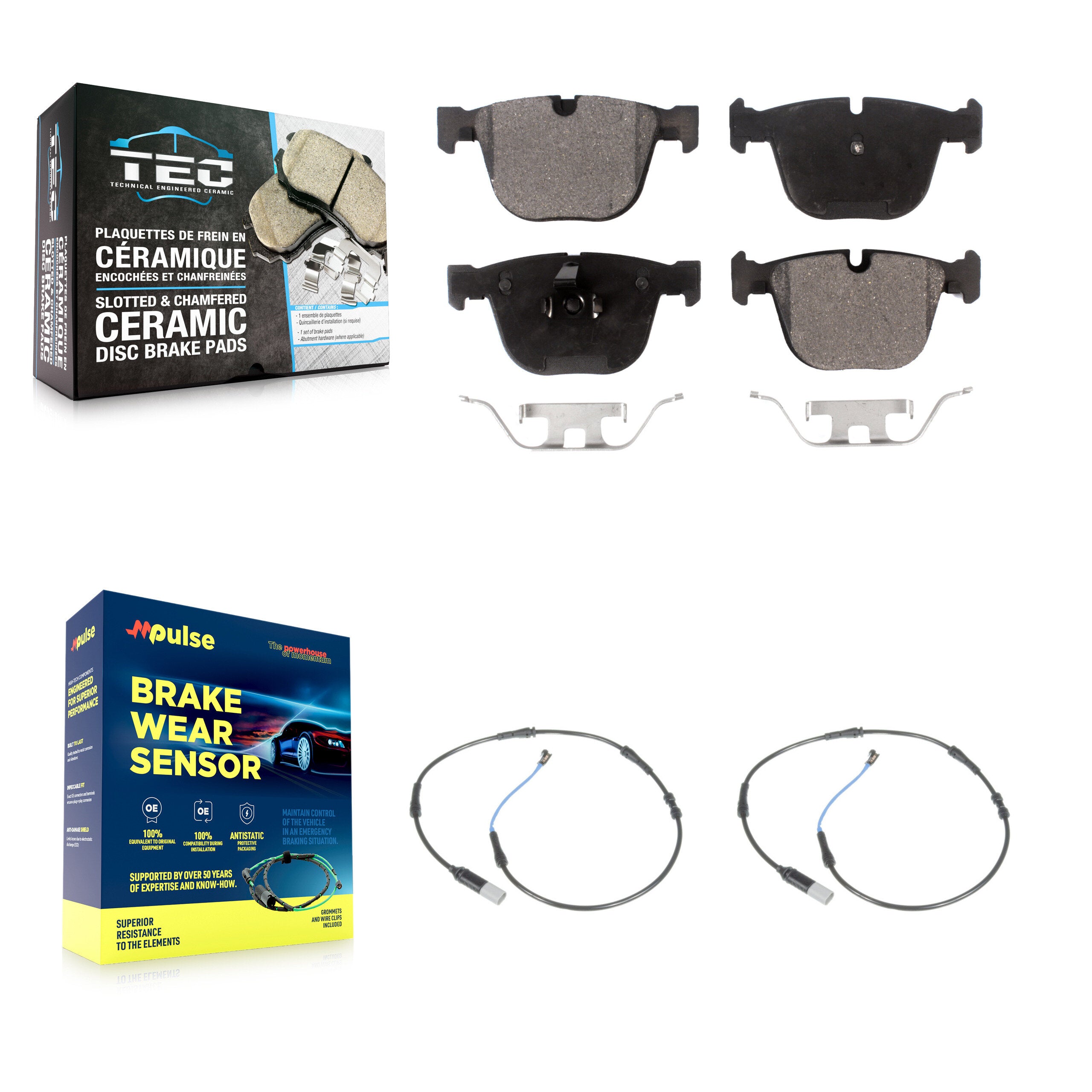 Rear Ceramic Disc Brake Pads And Wear Sensors Kit For 2009-2010 BMW 535i 3.0L
