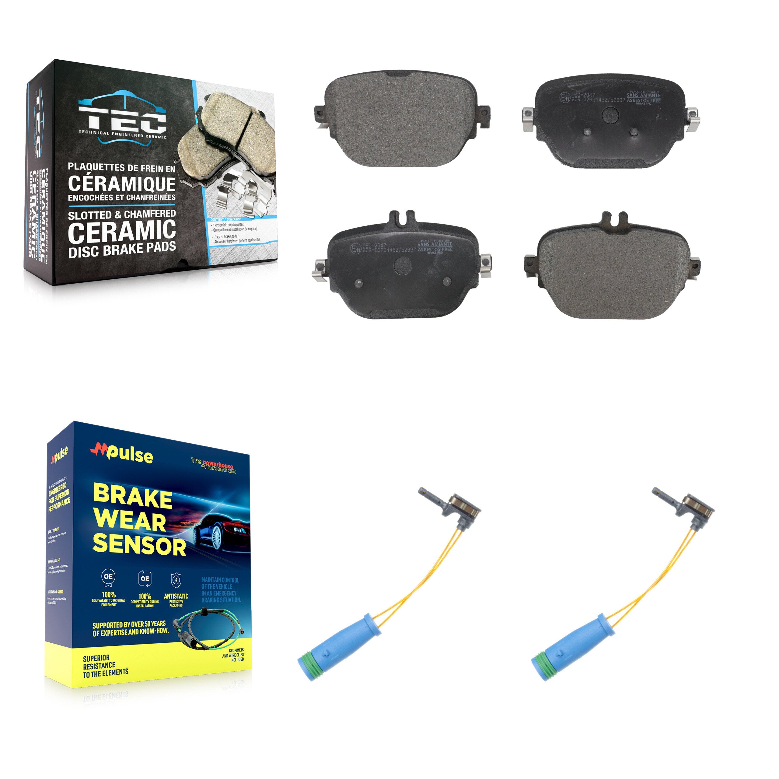 Rear Ceramic Brake Pad Wear Sensor Kit For Mercedes-Benz E450 E400 E53 AMG E63 S