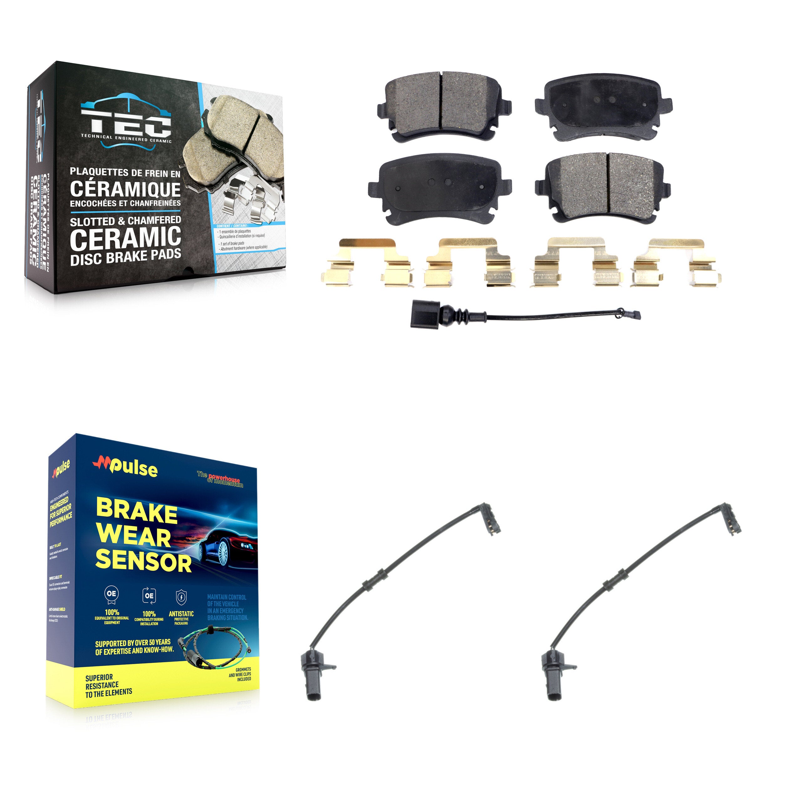 Rear Ceramic Brake Pads Extra Wear Sensor Kit For 2010 Audi A8 Quattro 6.0L/4.2L