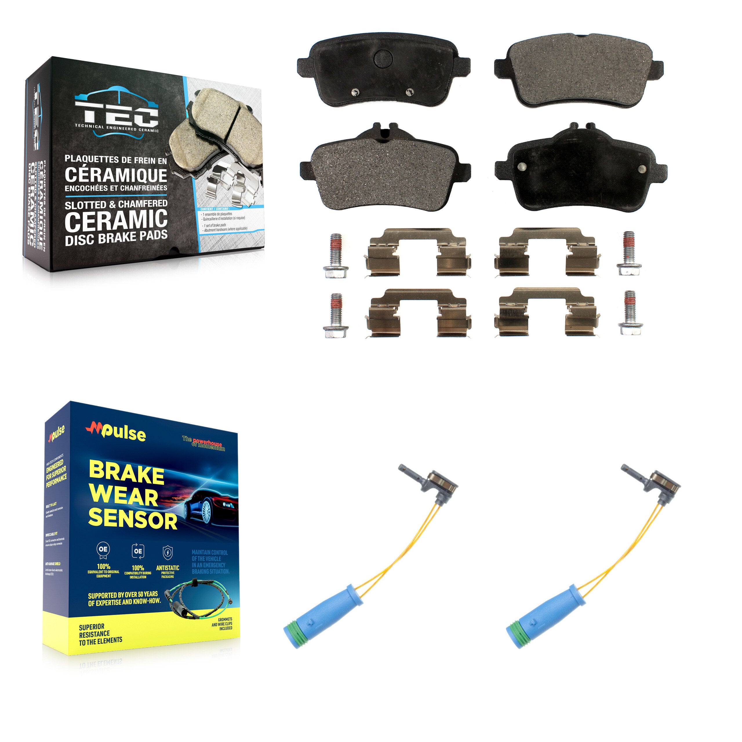 Rear Ceramic Brake Pads & Wear Sensor Kit For 14-19 Mercedes-Benz CLA45 AMG 2.0L