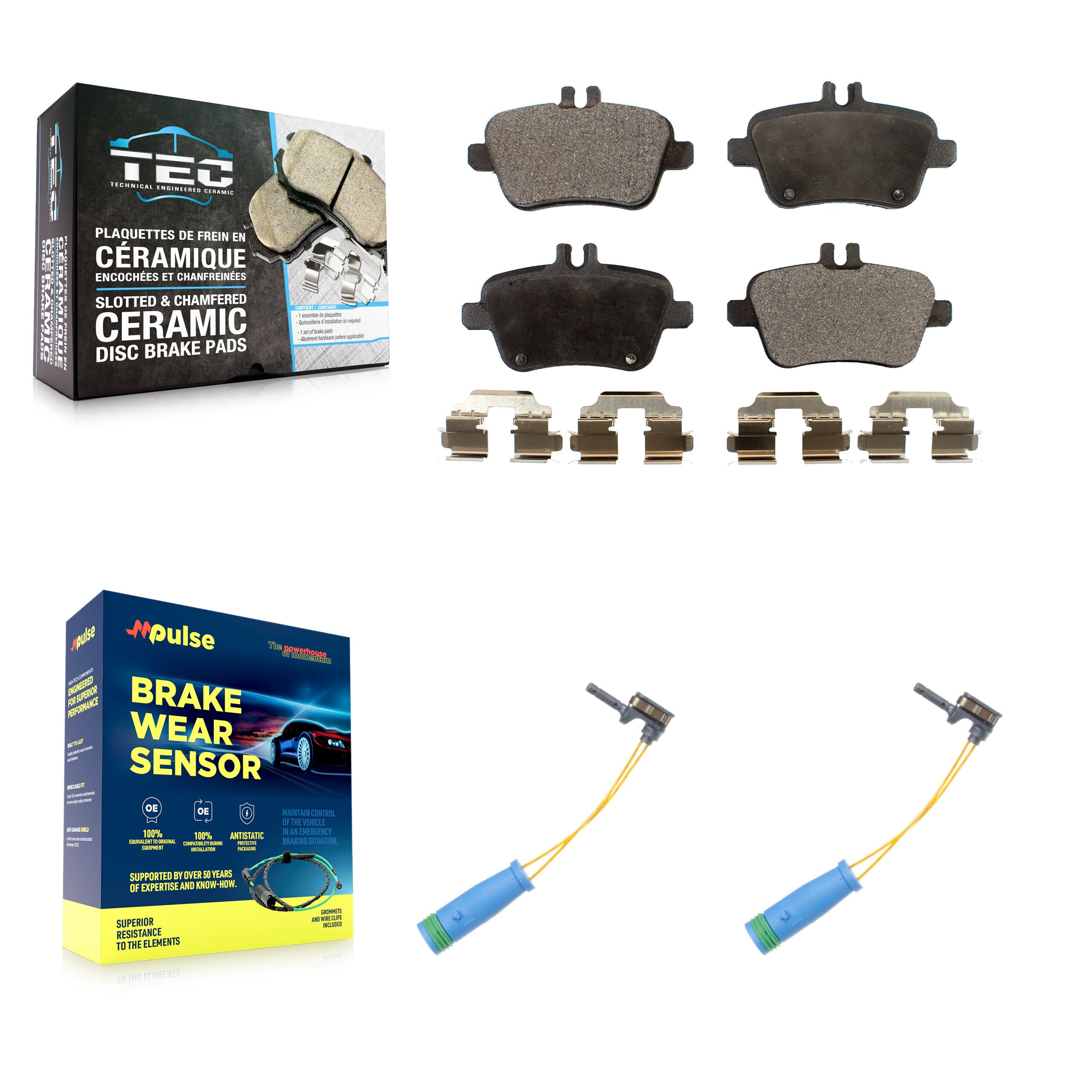 Rear Ceramic Disc Brake Pad Wear Sensor Kit For Mercedes-Benz CLA250 GLA250 2.0L