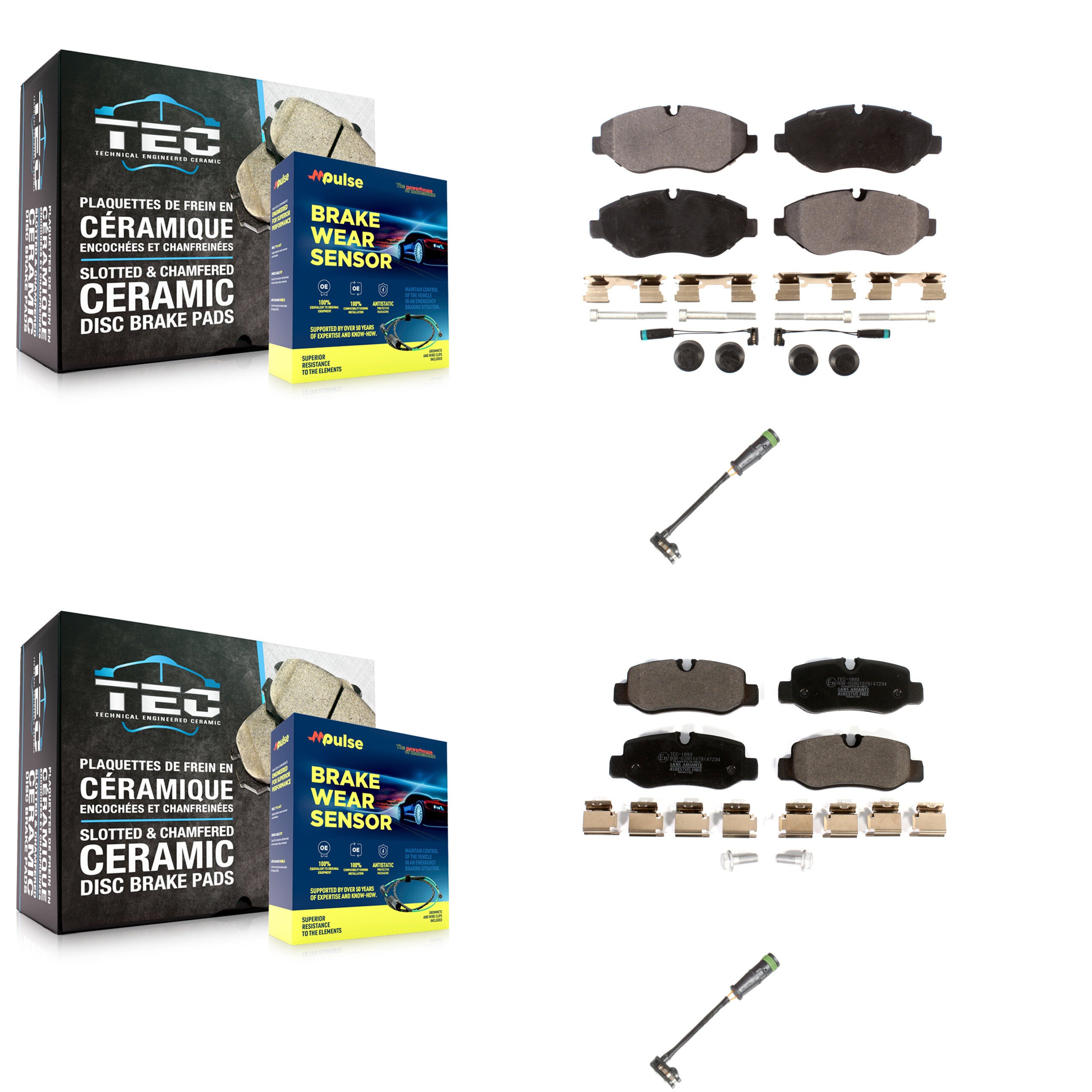 Front Rear Ceramic Brake Pad Extra Wear Sensor Kit For Mercedes-Benz Metris 2.0L
