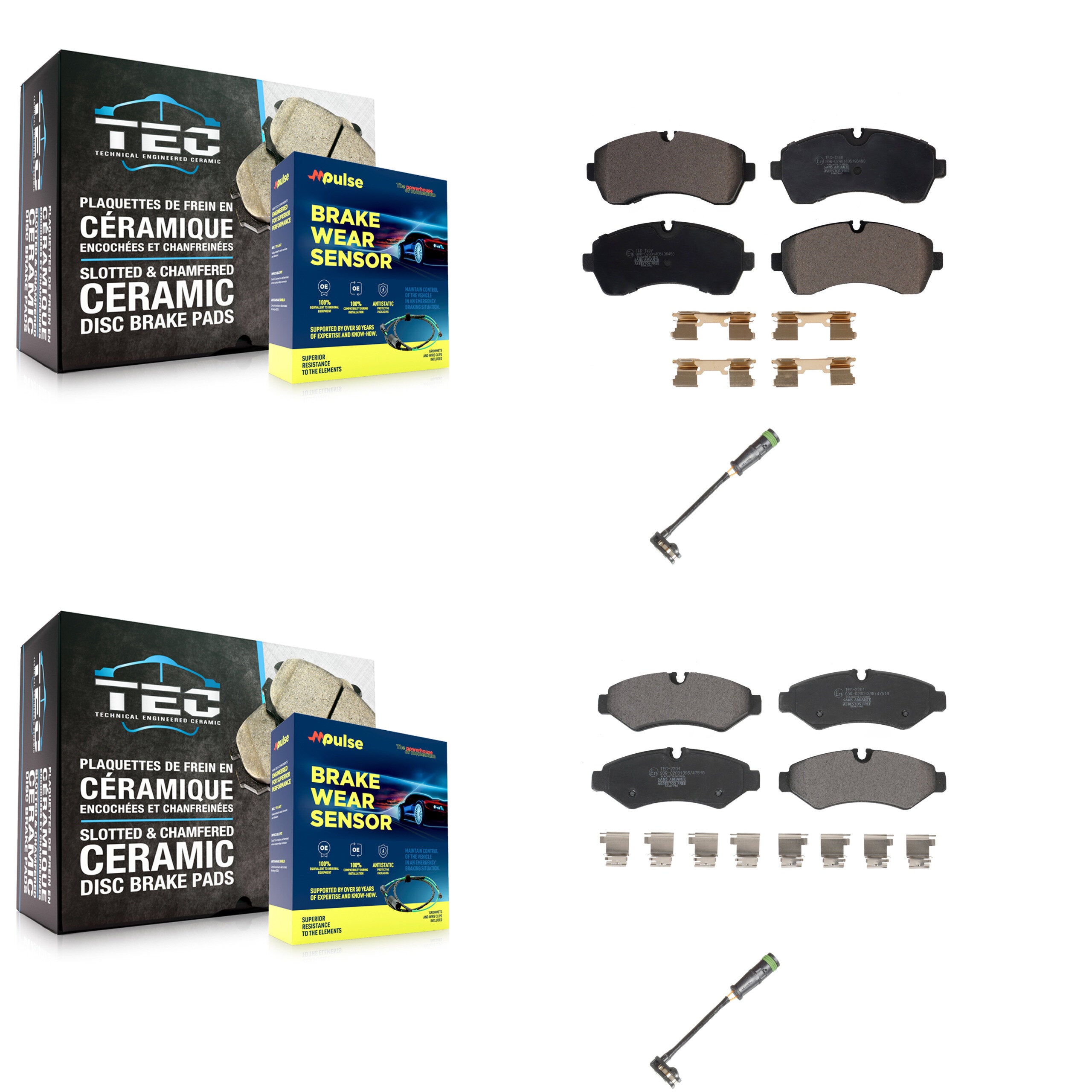 Front Rear Ceramic Brake Pad Wear Sensor Kit For Freightliner Sprinter 2500 3500