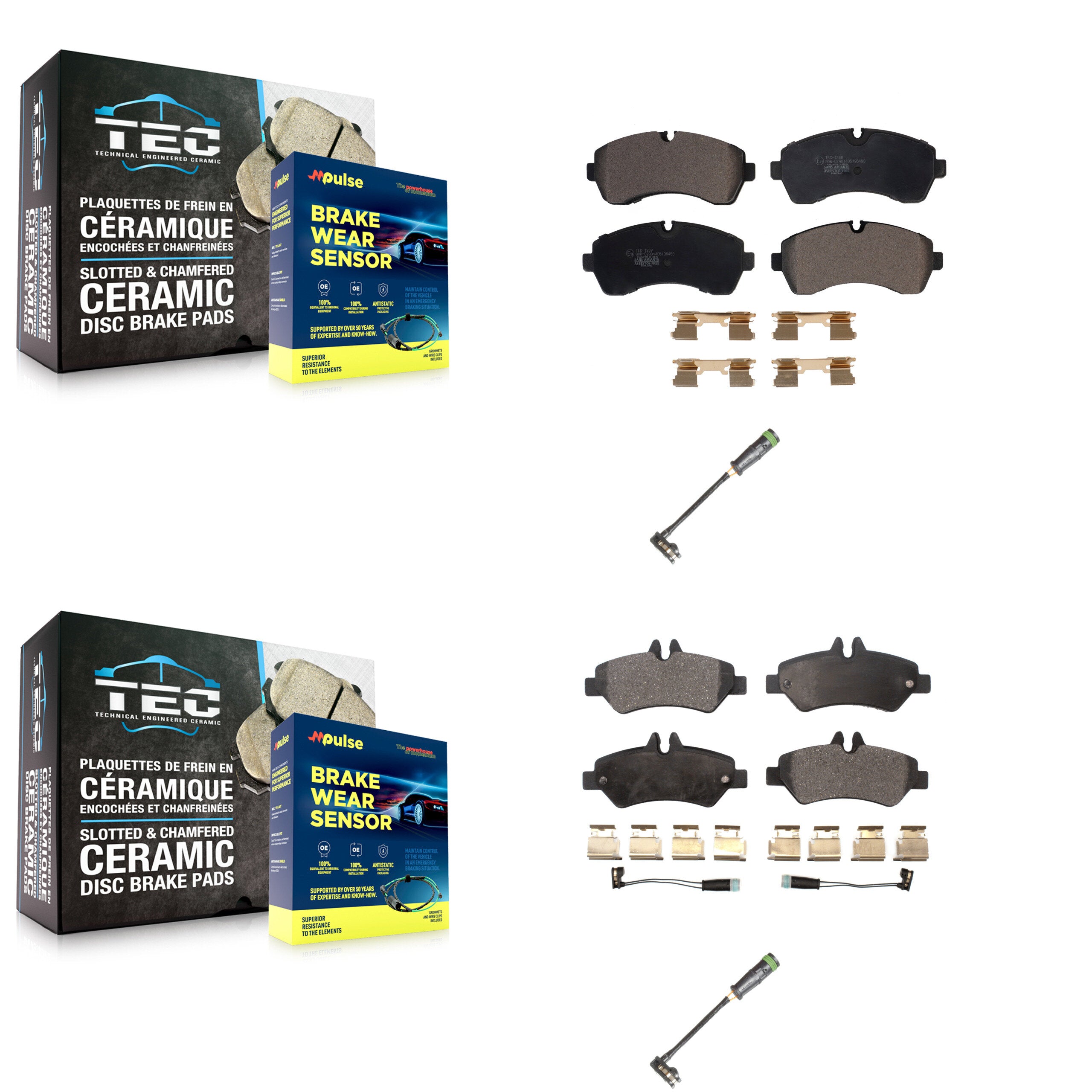 Front Rear Ceramic Disc Brake Pads And Extra Wear Sensors Kit For KTW-101415