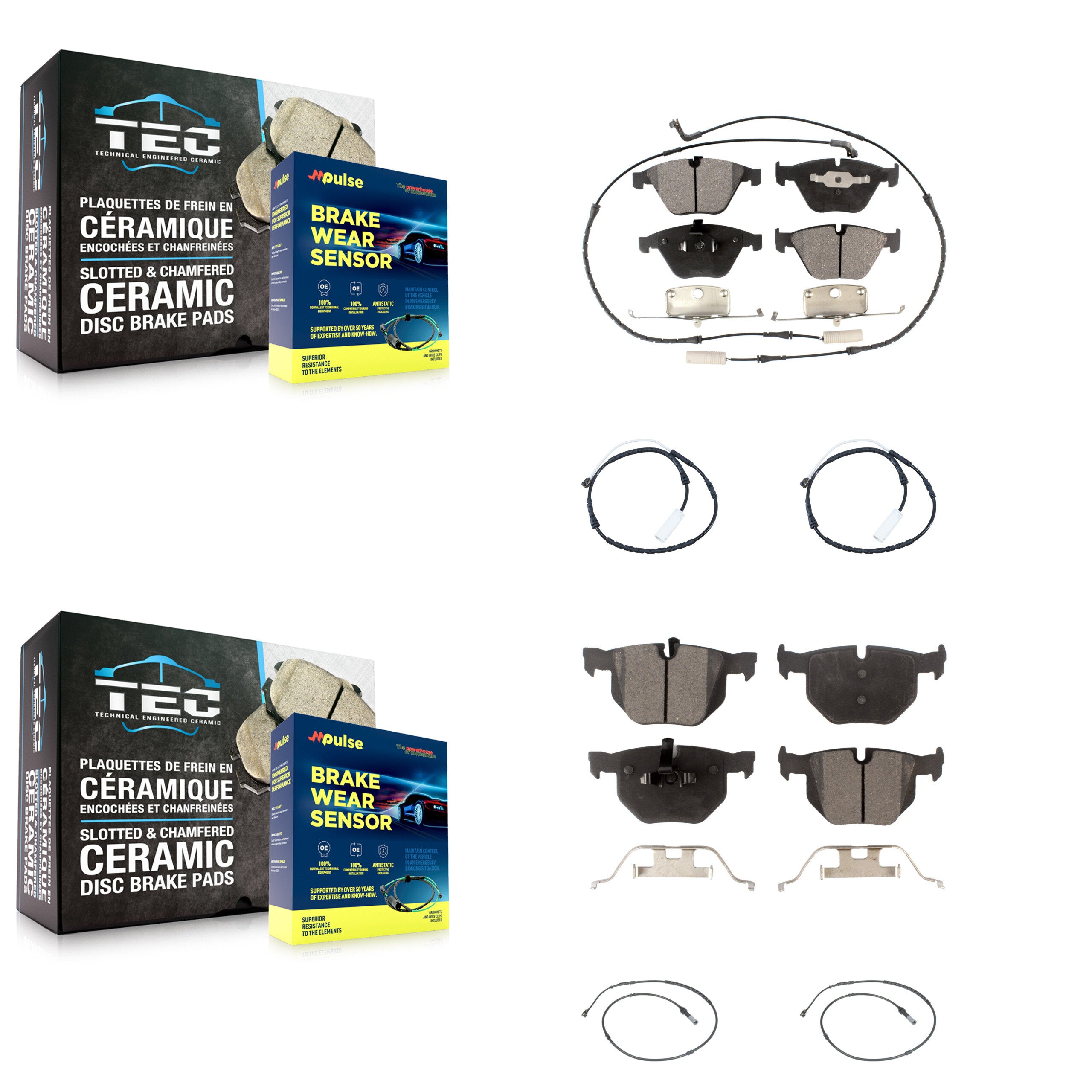 Front Rear Ceramic Disc Brake Pads And Extra Wear Sensor Kit For BMW 335i xDrive