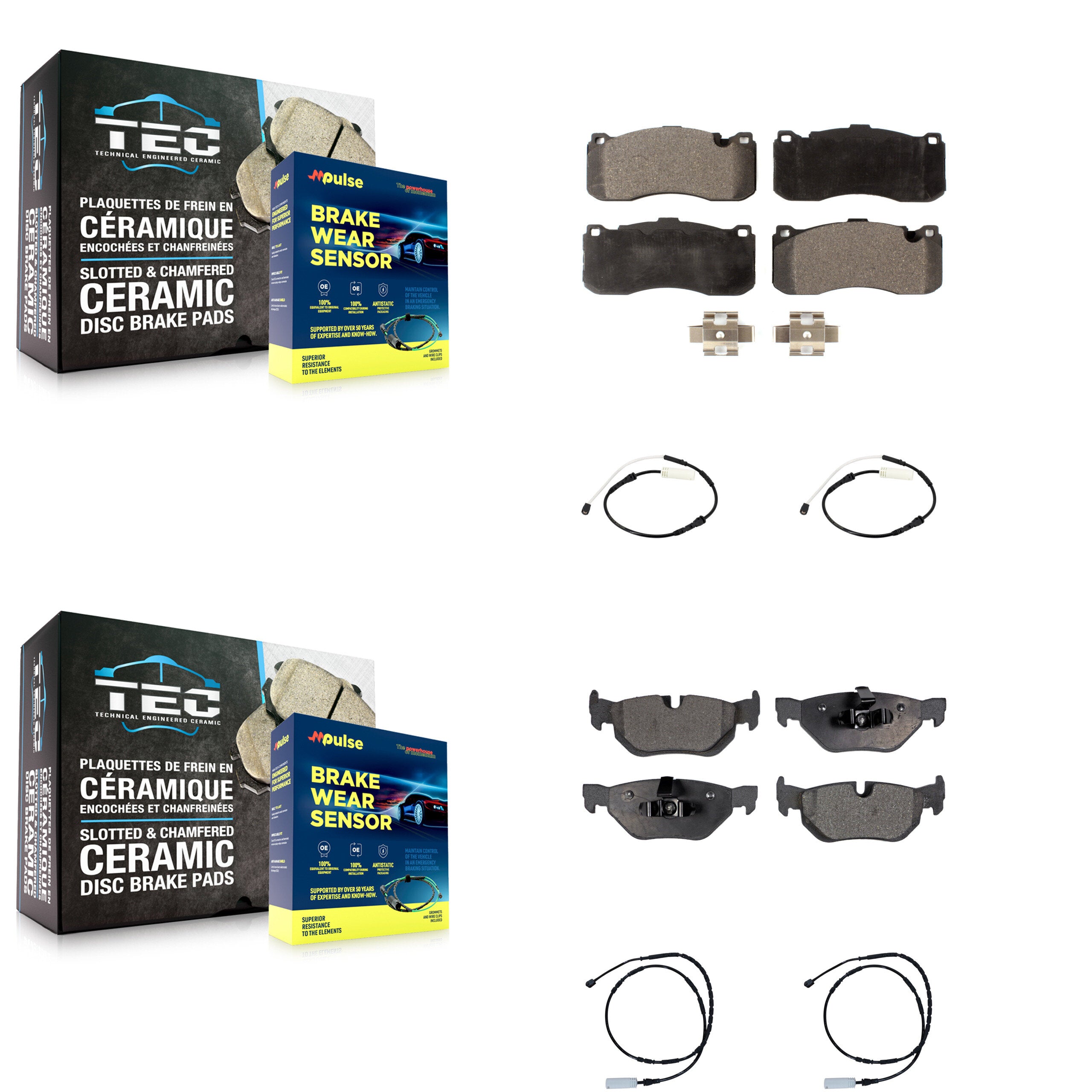 Front Rear Ceramic Disc Brake Pads And Wear Sensors Kit For BMW 328i KTW-101452