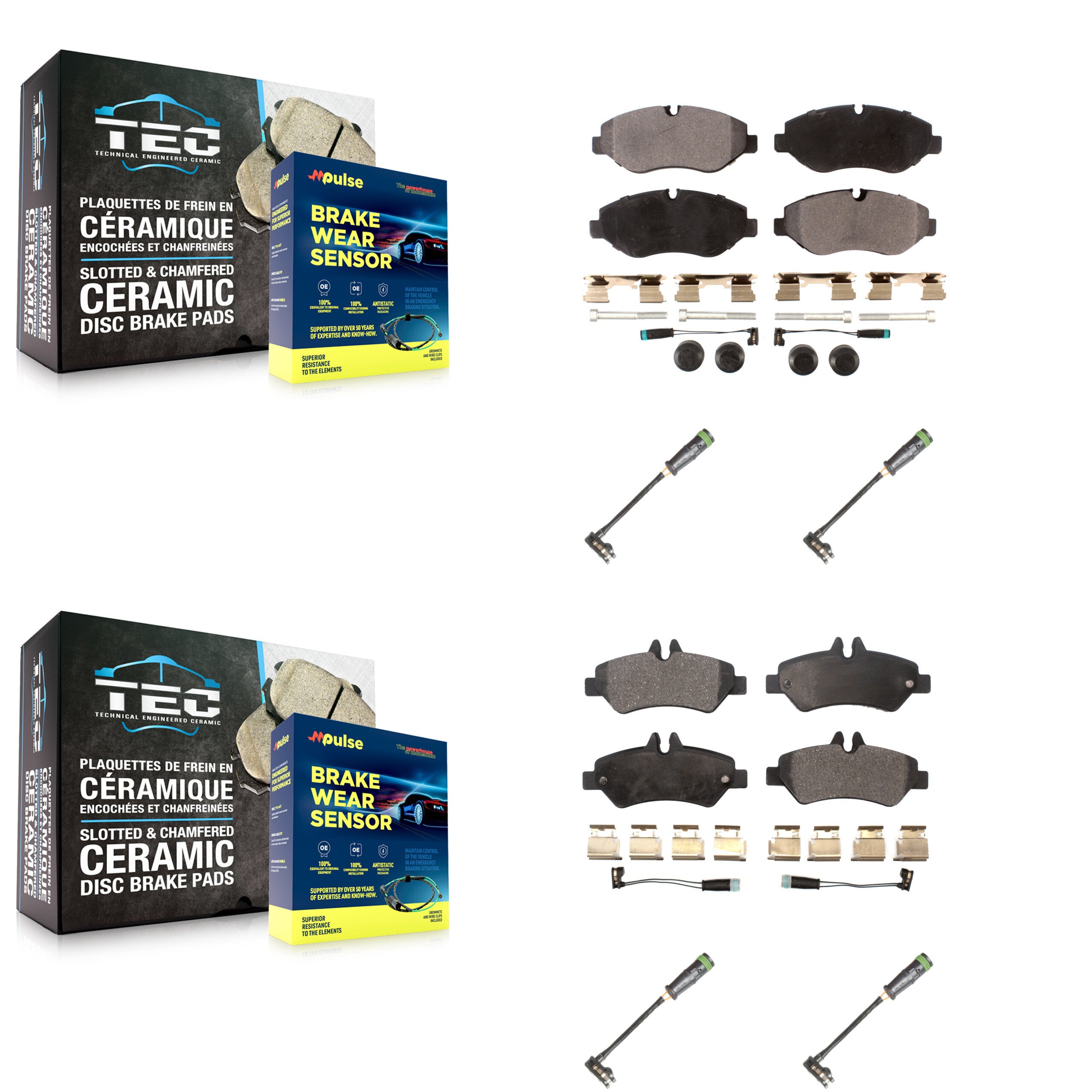 Front Rear Ceramic Disc Brake Pads And Extra Wear Sensors Kit For KTW-101459