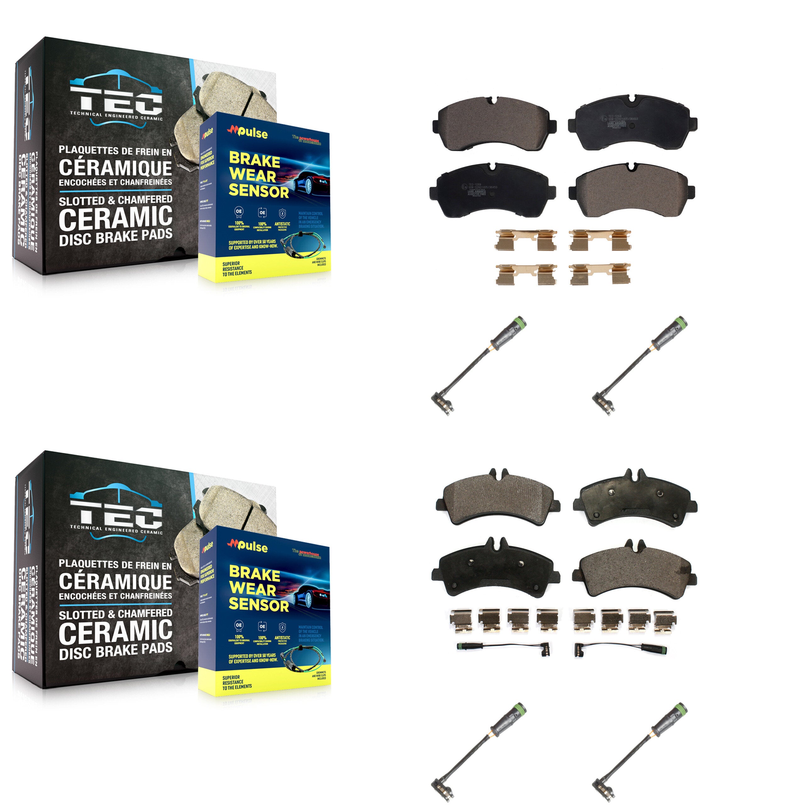 Front Rear Ceramic Disc Brake Pads And Extra Wear Sensors Kit For KTW-101461