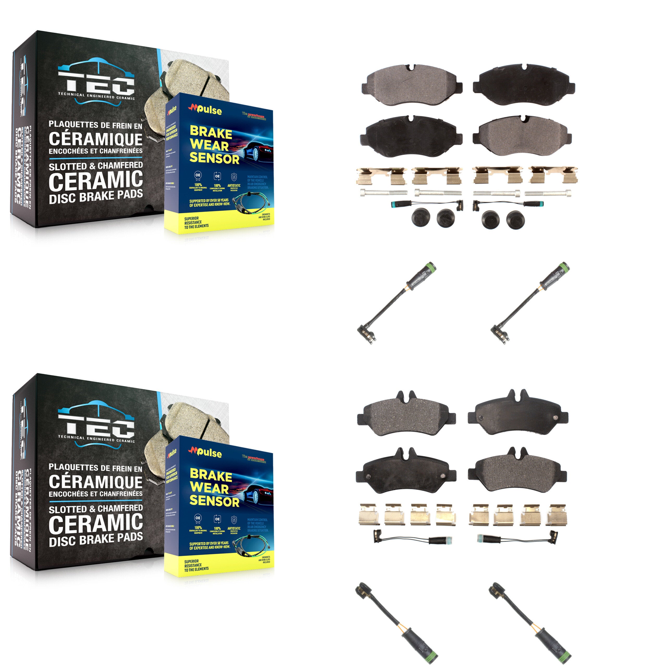 Front Rear Ceramic Disc Brake Pads And Extra Wear Sensors Kit For KTW-101466