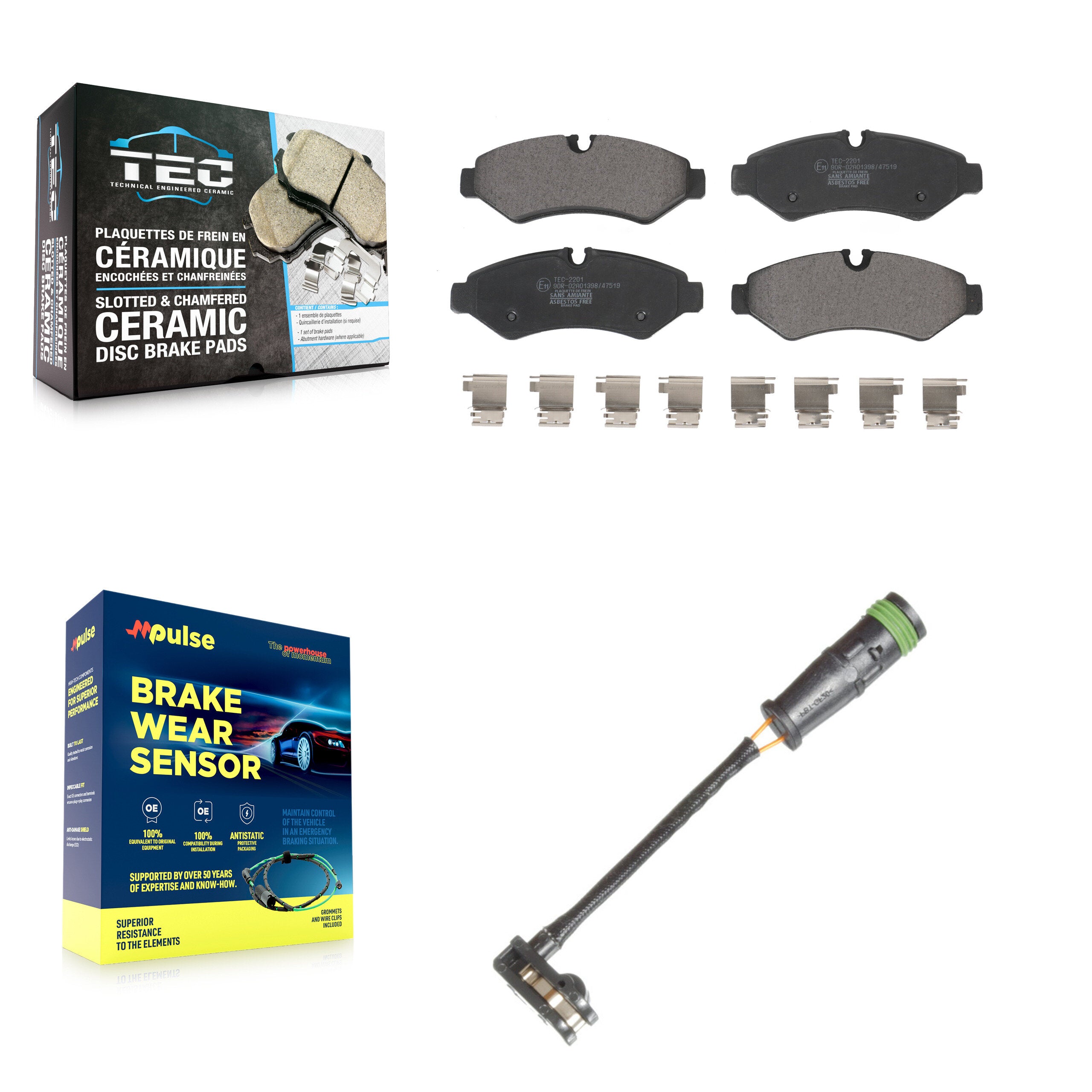 Rear Ceramic Brake Pads Wear Sensor Kit For Freightliner Sprinter 2500 3500 1500