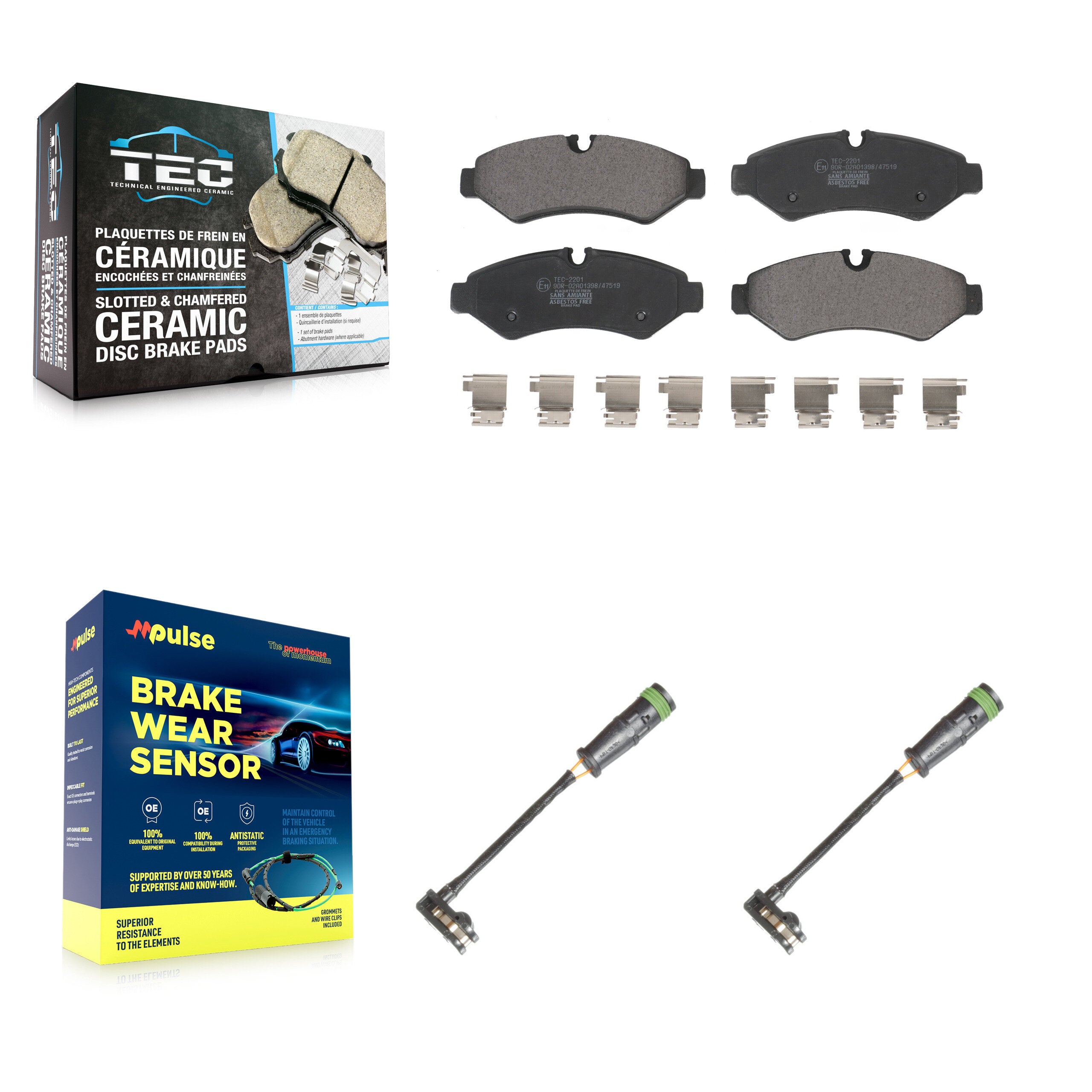 Rear Ceramic Brake Pads Wear Sensor Kit For Freightliner Sprinter 2500 3500 1500
