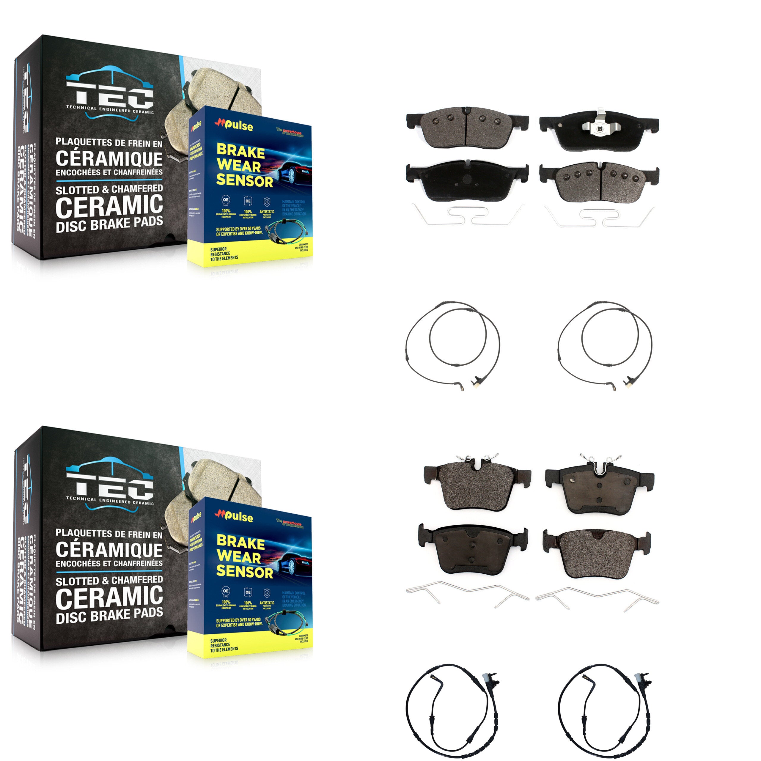 Front Rear Ceramic Brake Pads Wear Sensor Kit For Jaguar F-Pace Land Rover Range