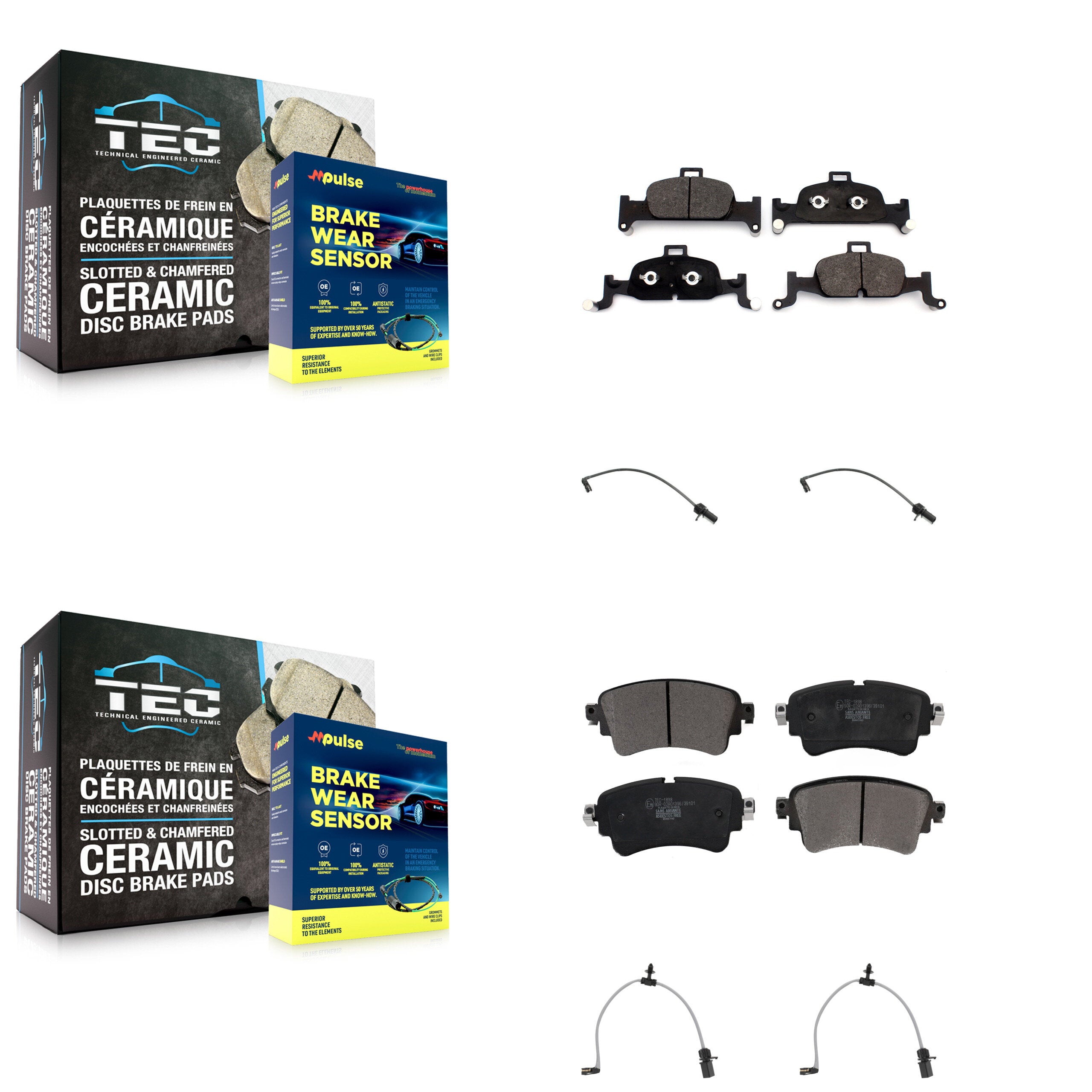 Front Rear Ceramic Disc Brake Pads And Wear Sensors Kit For Audi A6 Quattro 2.0L