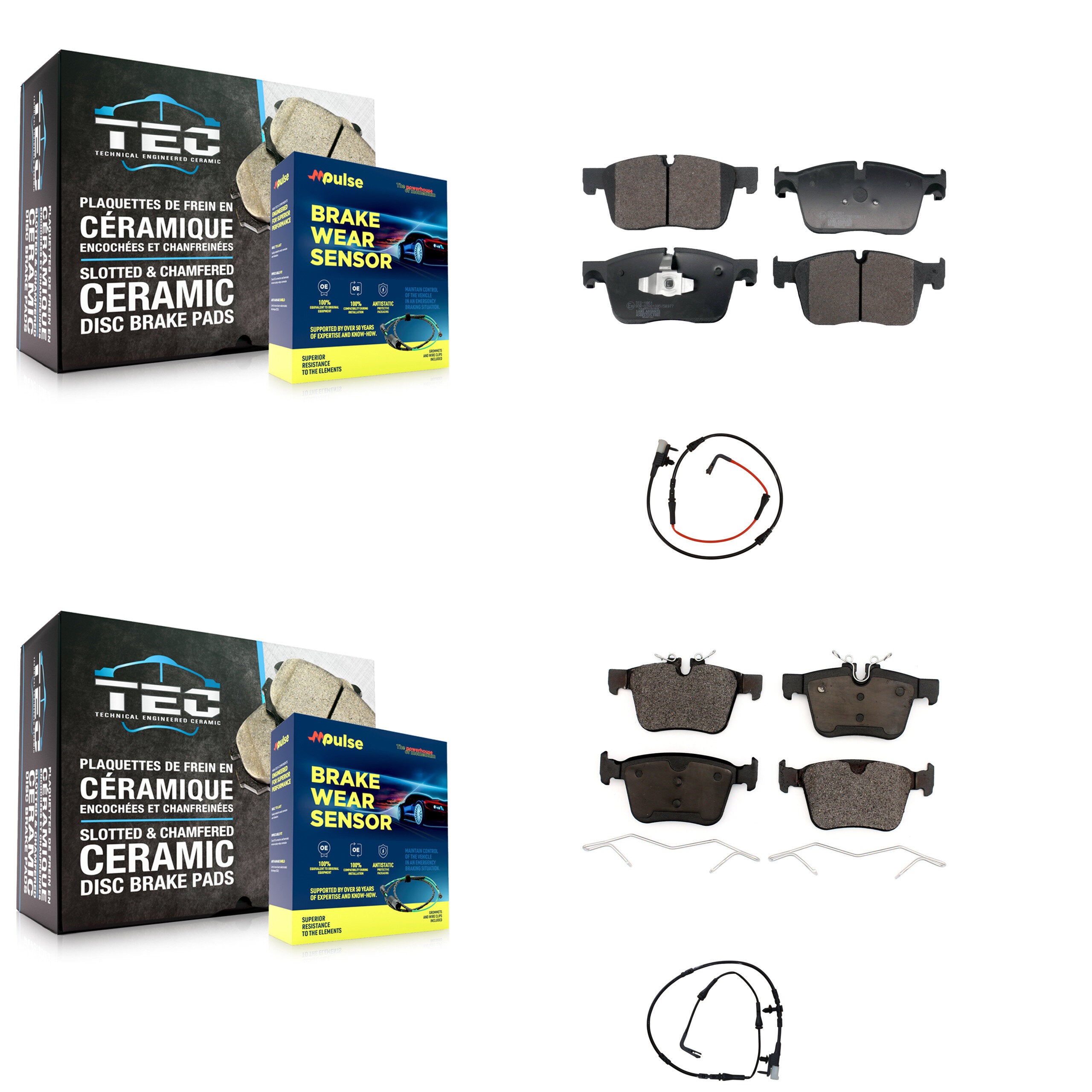 Front Rear Ceramic Disc Brake Pads And Wear Sensors Kit For Jaguar XE KTW-101540