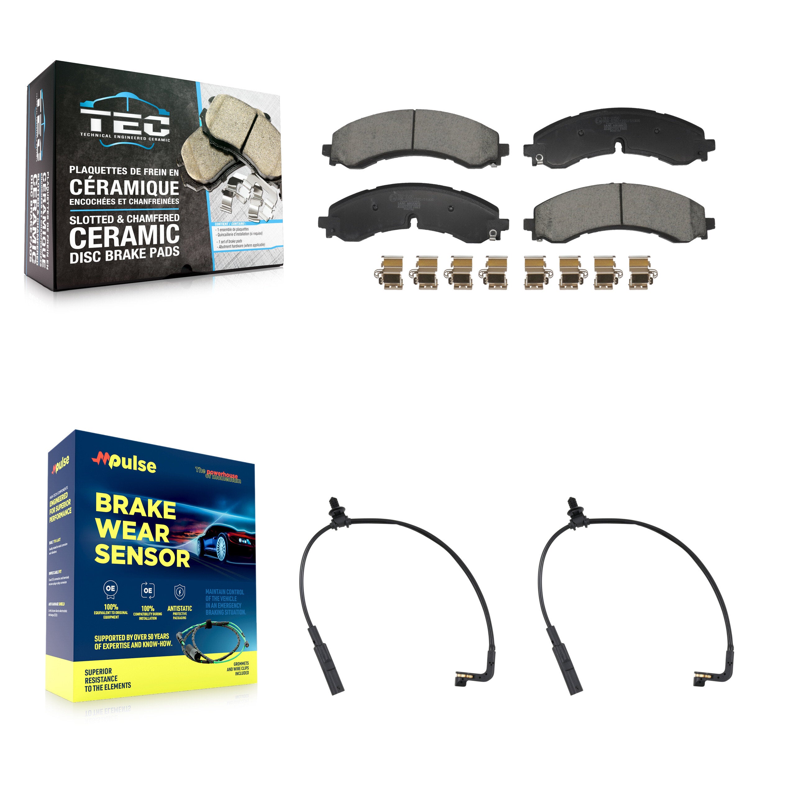 Front Ceramic Brake Pads & Wear Sensor Kit For GMC Chevrolet Sierra 2500 HD 3500