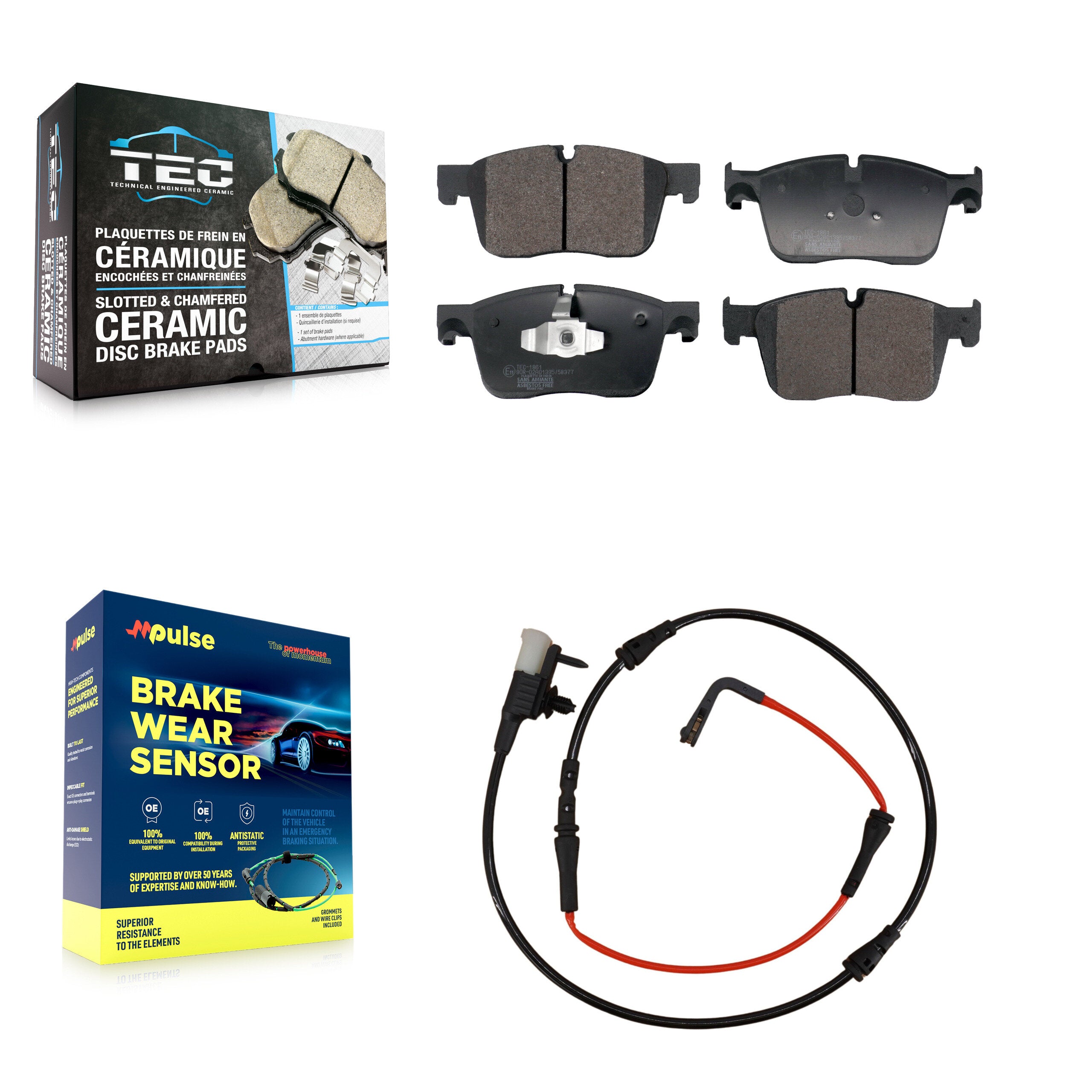 Front Ceramic Disc Brake Pads And Wear Sensors Kit For Jaguar XE KTW-101582