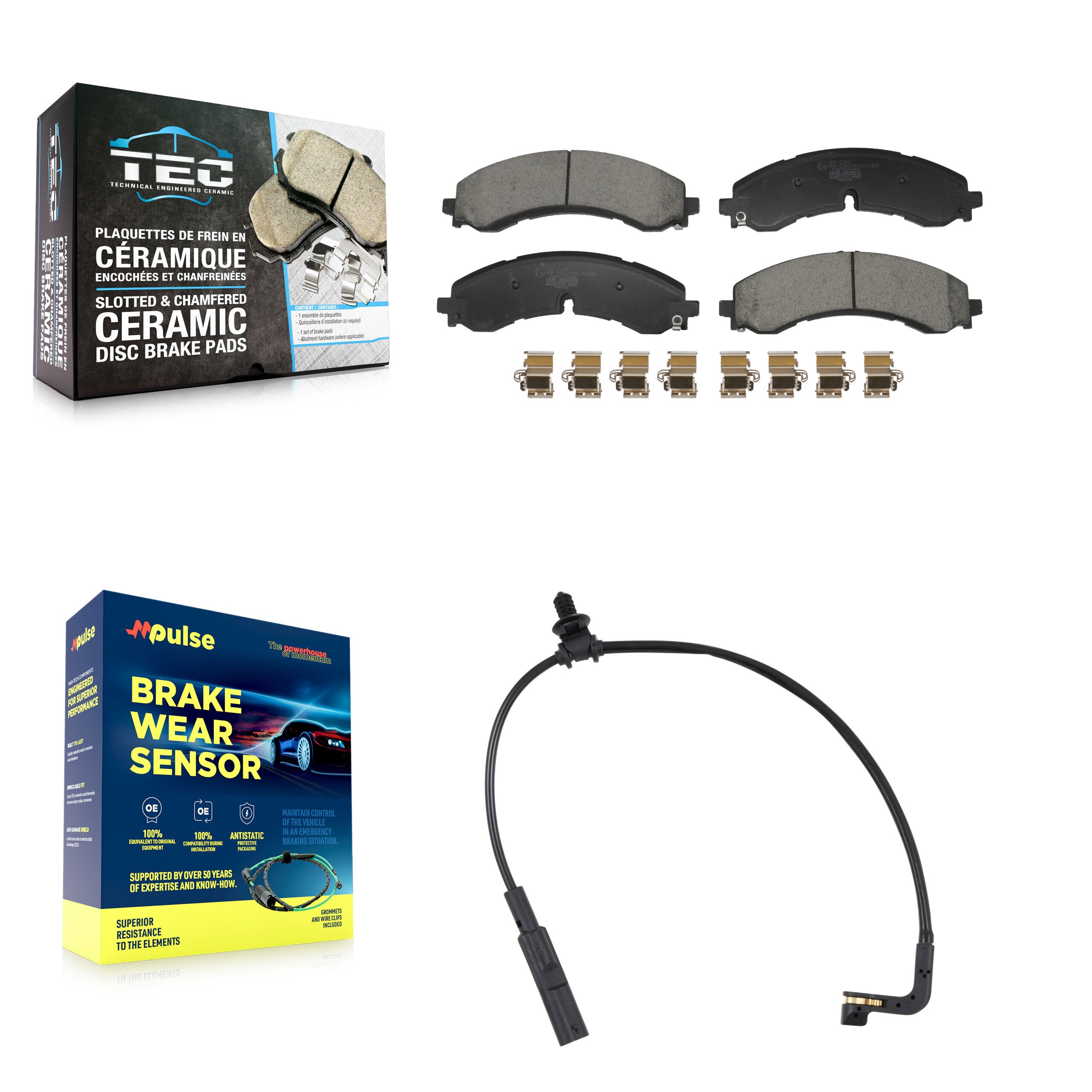 Front Ceramic Brake Pads & Wear Sensor Kit For GMC Chevrolet Sierra 2500 HD 3500