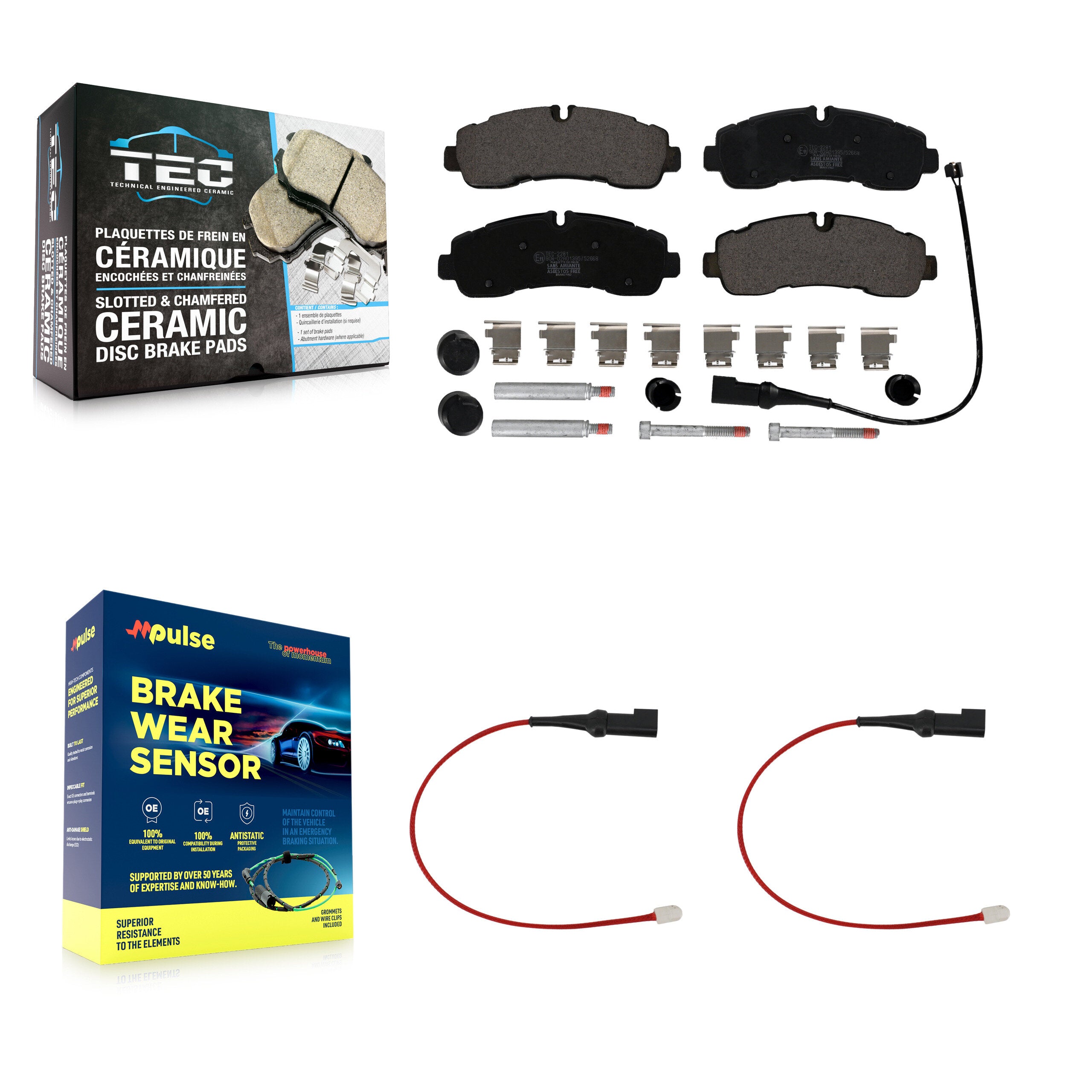 Rear Ceramic Disc Brake Pad And Wear Sensor Kit For 2020 Ford Transit-350 HD AWD