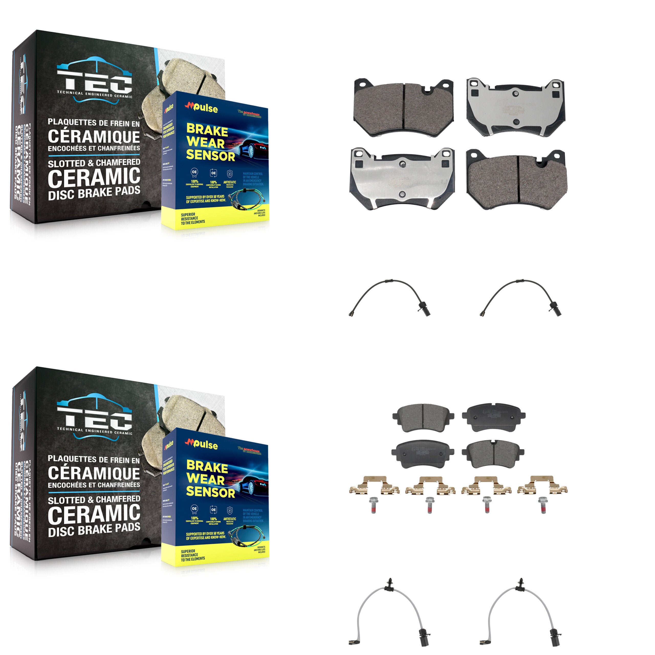 Front Rear Ceramic Disc Brake Pads And Wear Sensors Kit For 2021 Audi Q5 2.0L