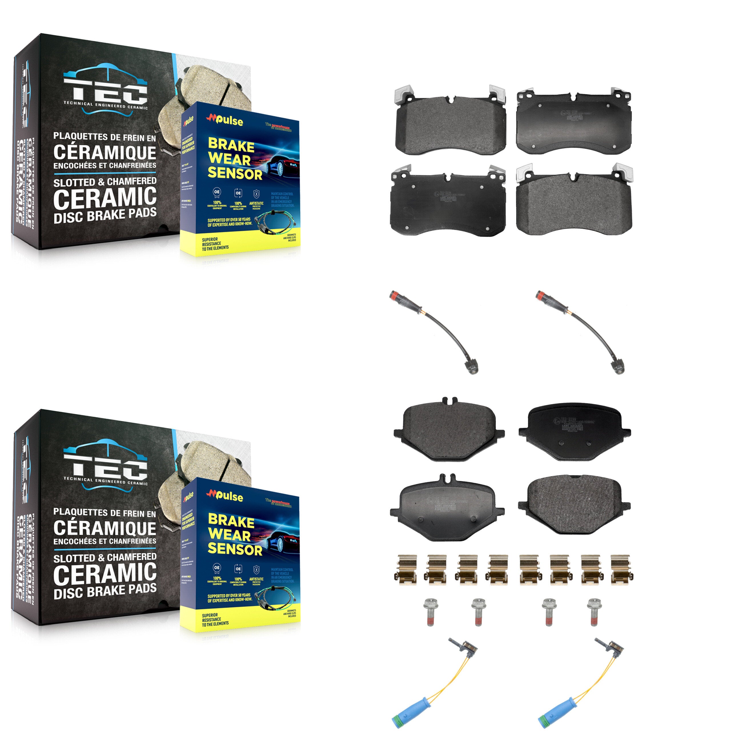 Front Rear Ceramic Disc Brake Pad Wear Sensor Kit For Mercedes-Benz G63 AMG 4.0L