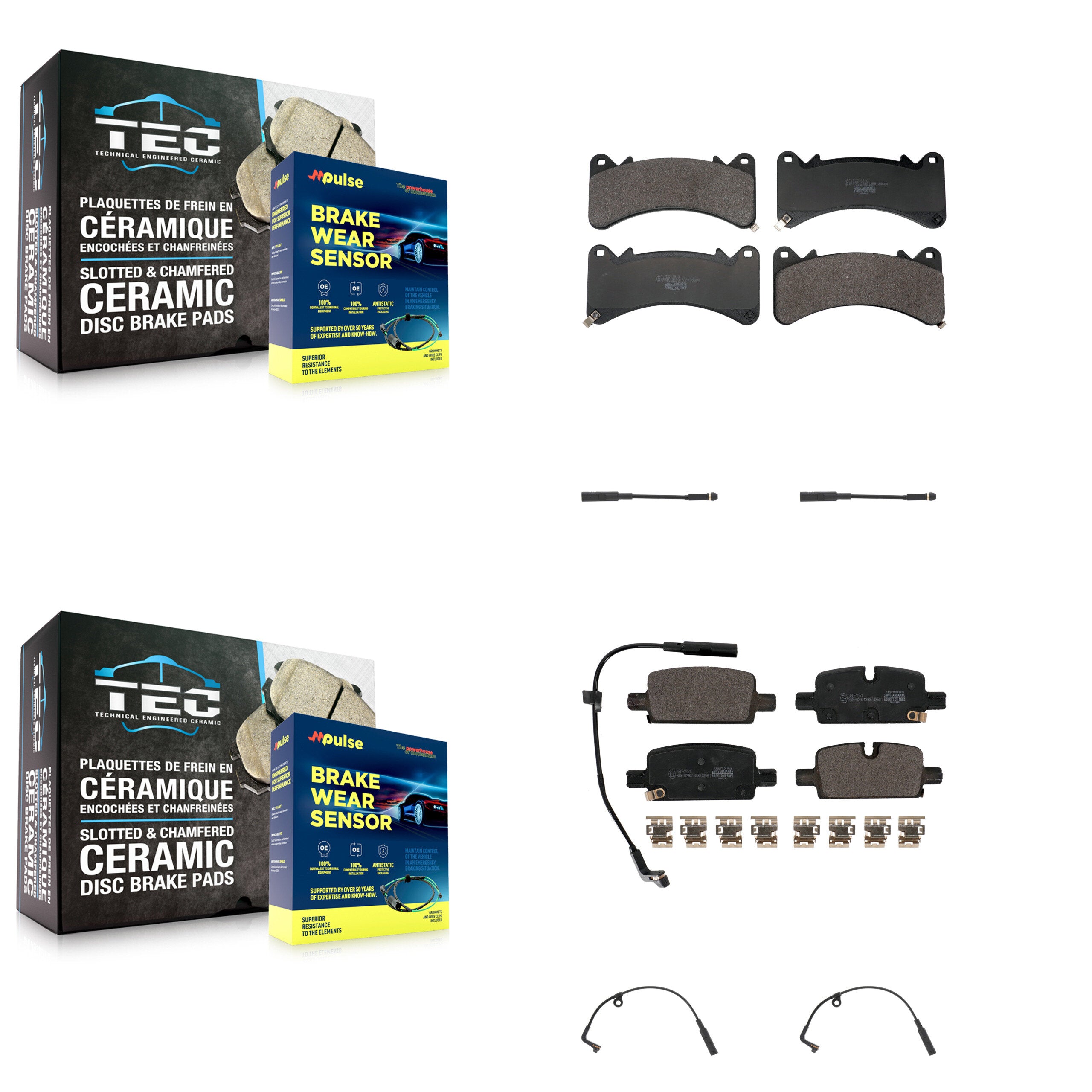 Front Rear Ceramic Brake Pad Extra Wear Sensor Kit For GMC Sierra 1500 Chevrolet