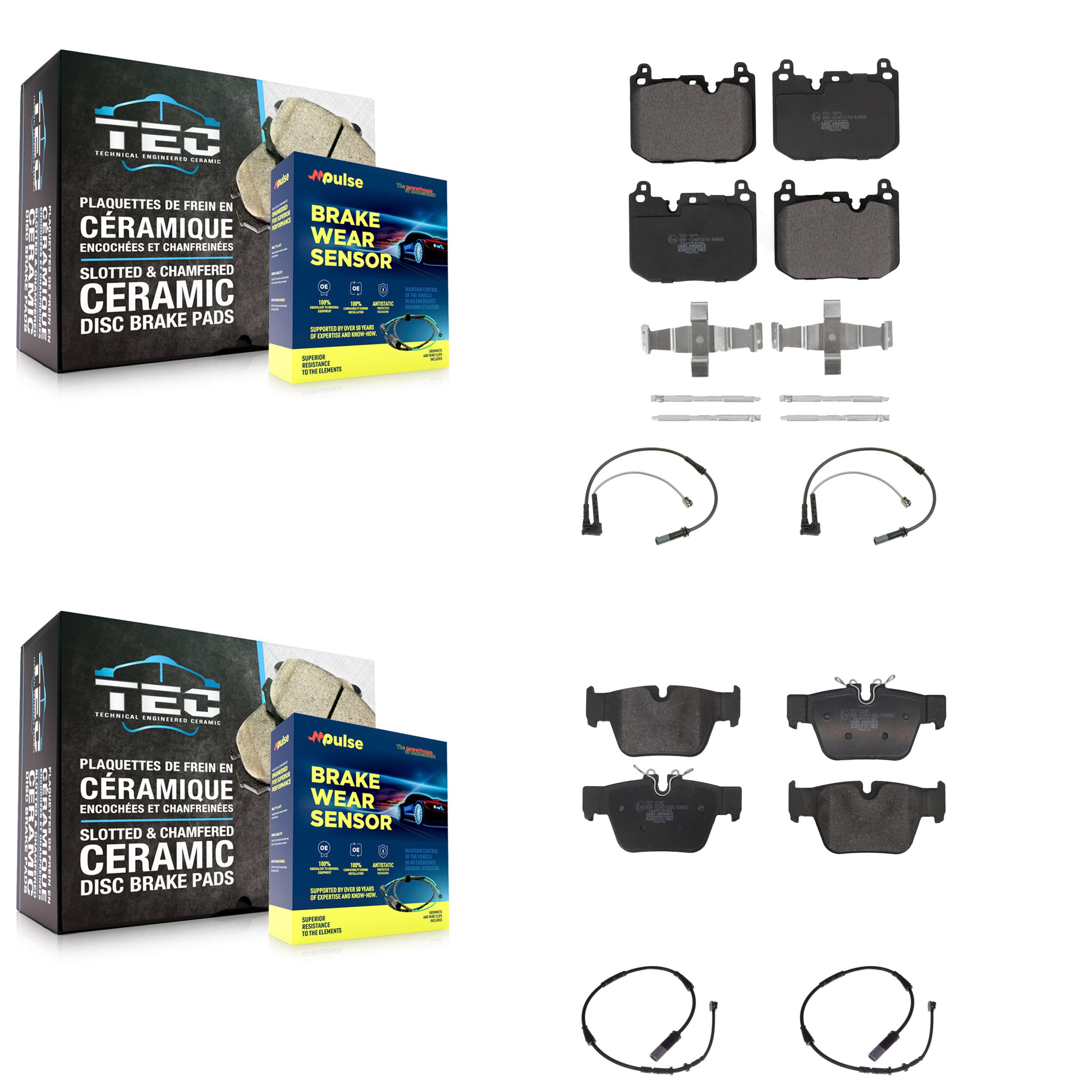 Front Rear Ceramic Brake Pads Wear Sensor Kit For BMW X2 M235i xDrive Gran Coupe