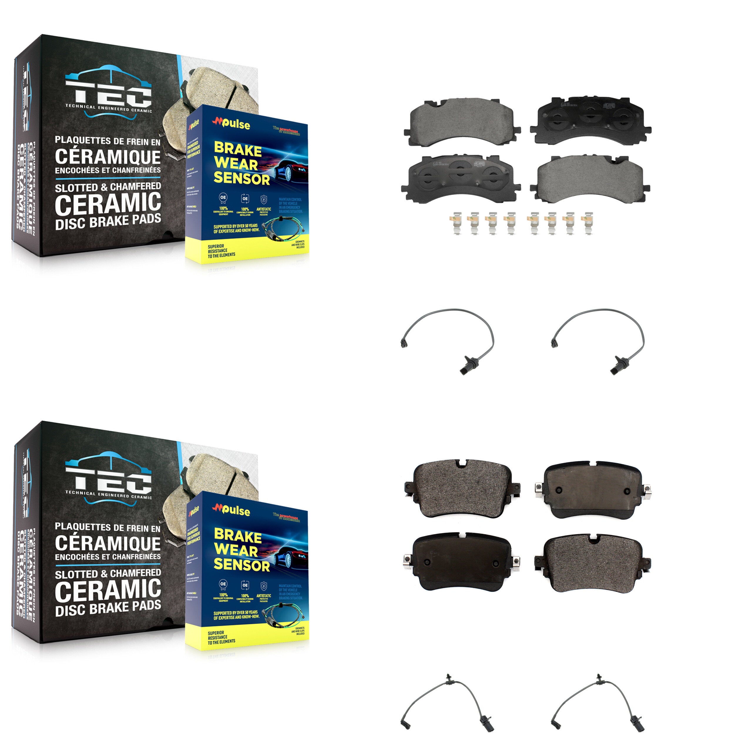 Front Rear Ceramic Brake Pad And Wear Sensor Kit For Audi A8 Quattro L with 4.0L